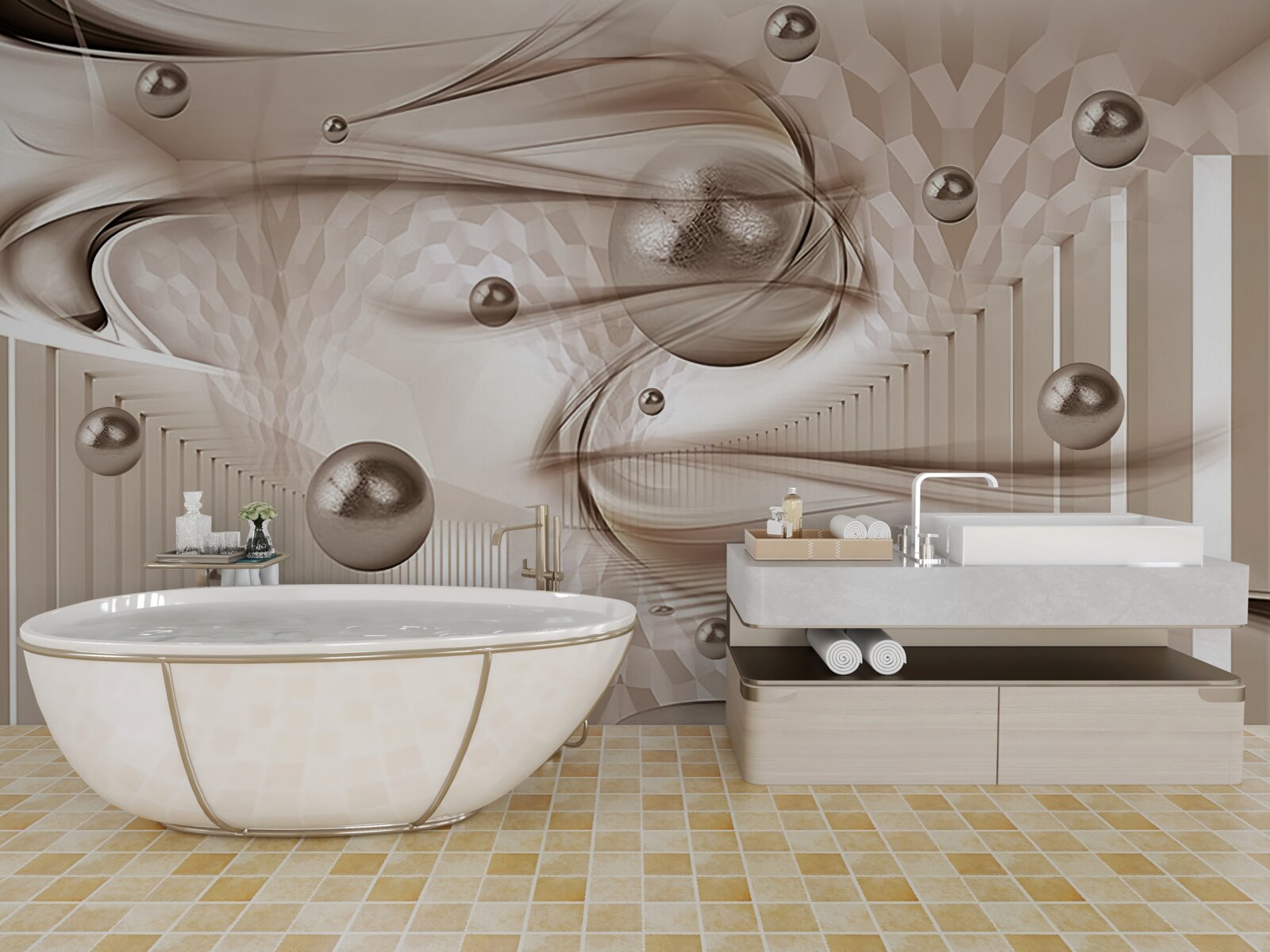 Fototapet mătase abstractă roz cu perle