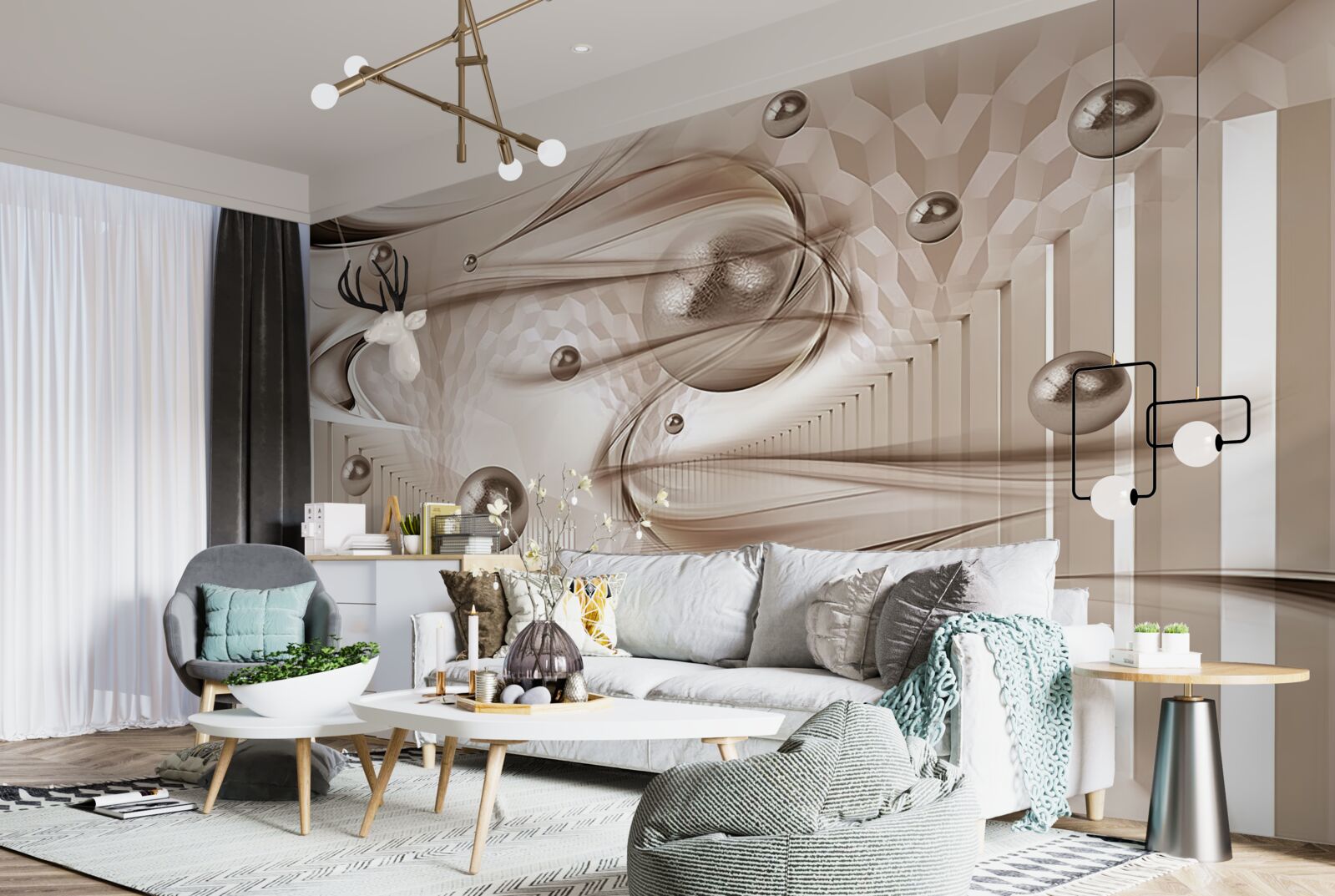 Fototapet mătase abstractă roz cu perle