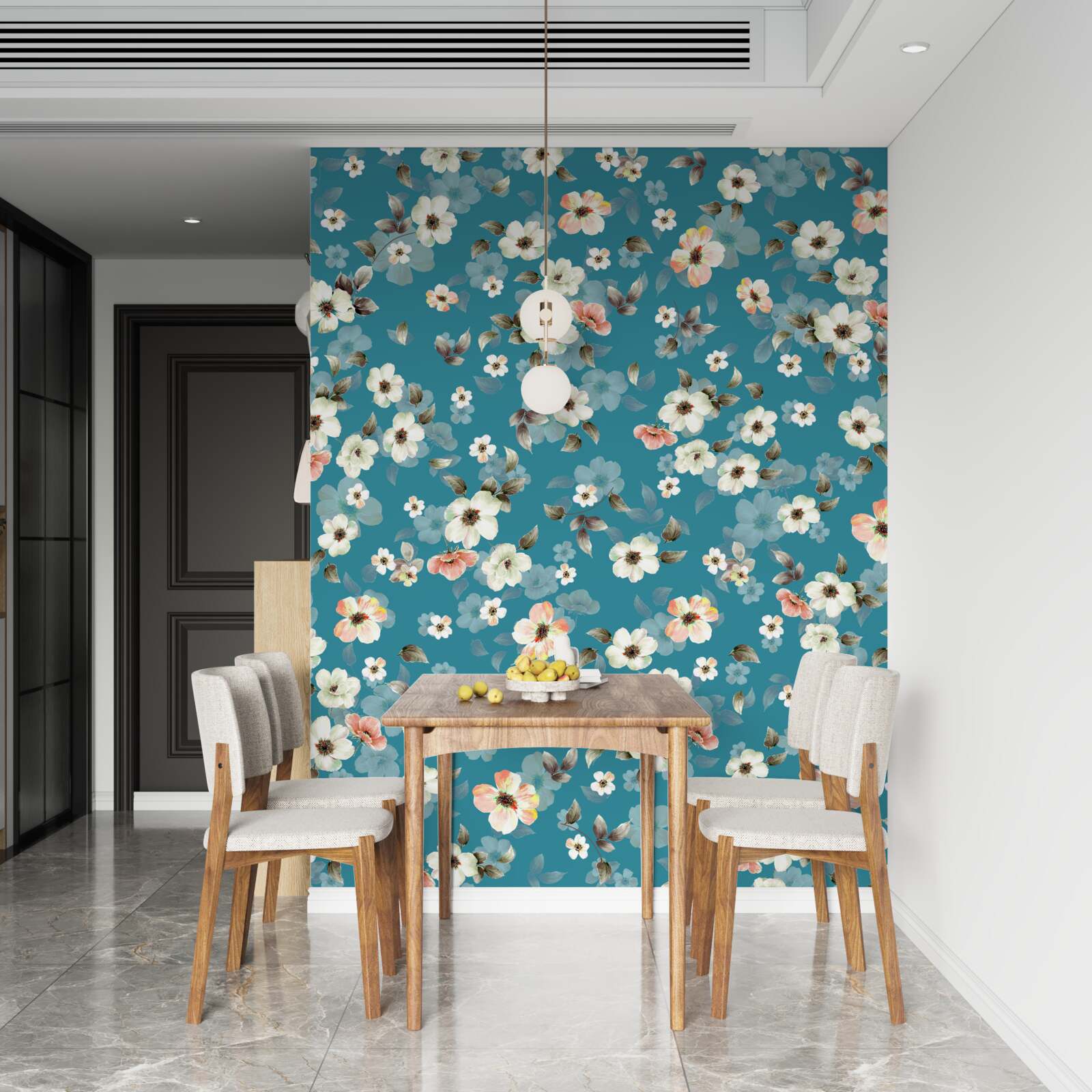 Fototapet flori mici pe o bază albastră