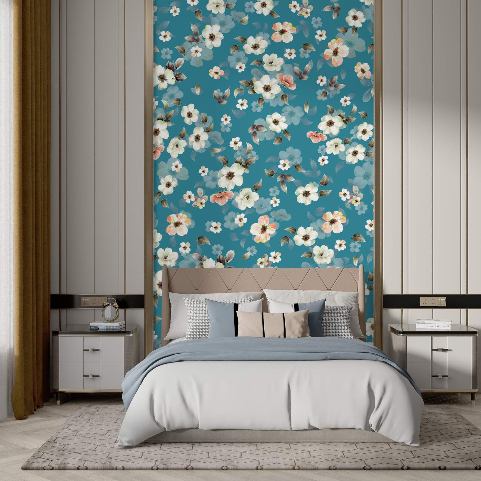 Fototapet flori mici pe o bază albastră