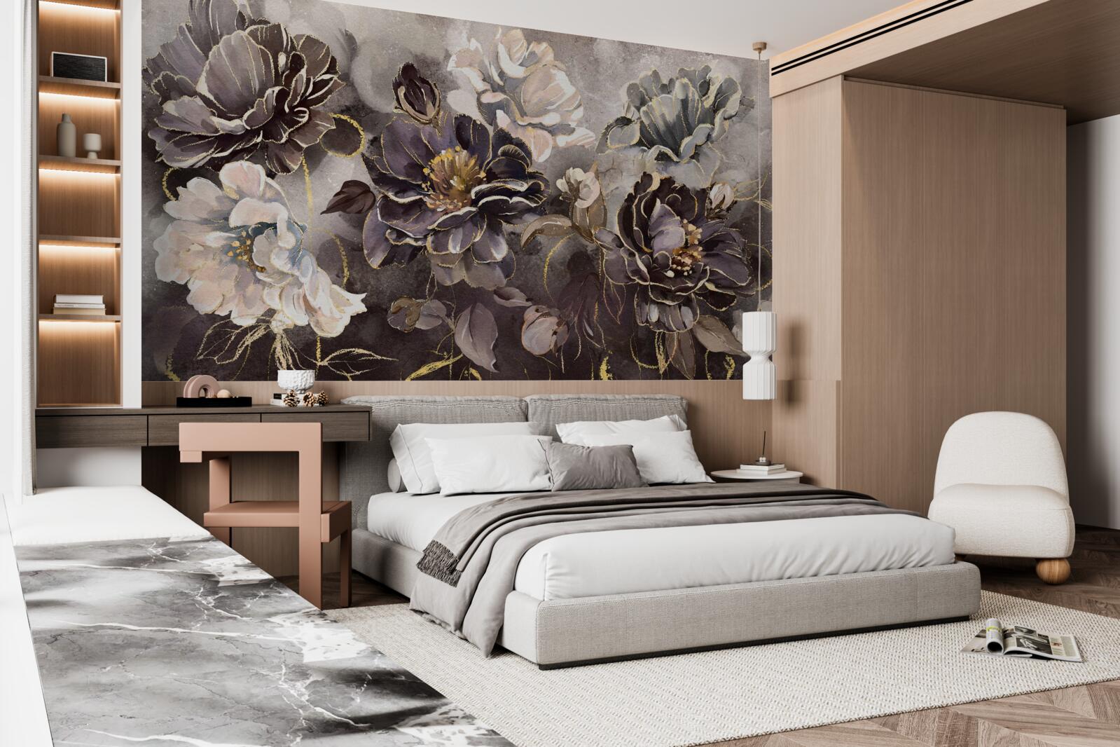 Fototapet bujori în alb și negru