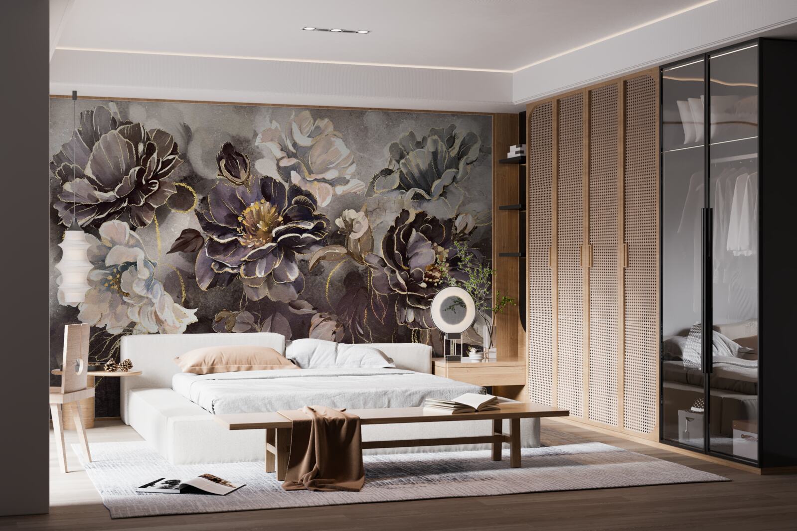 Fototapet bujori în alb și negru