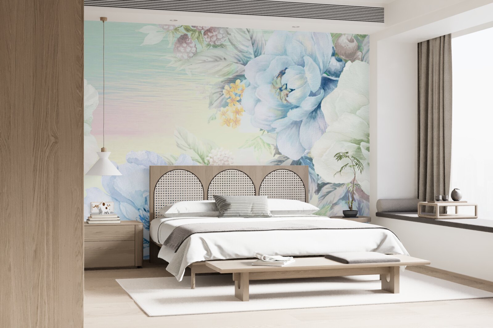 Fototapet flori în nuanțe de alb și albastru