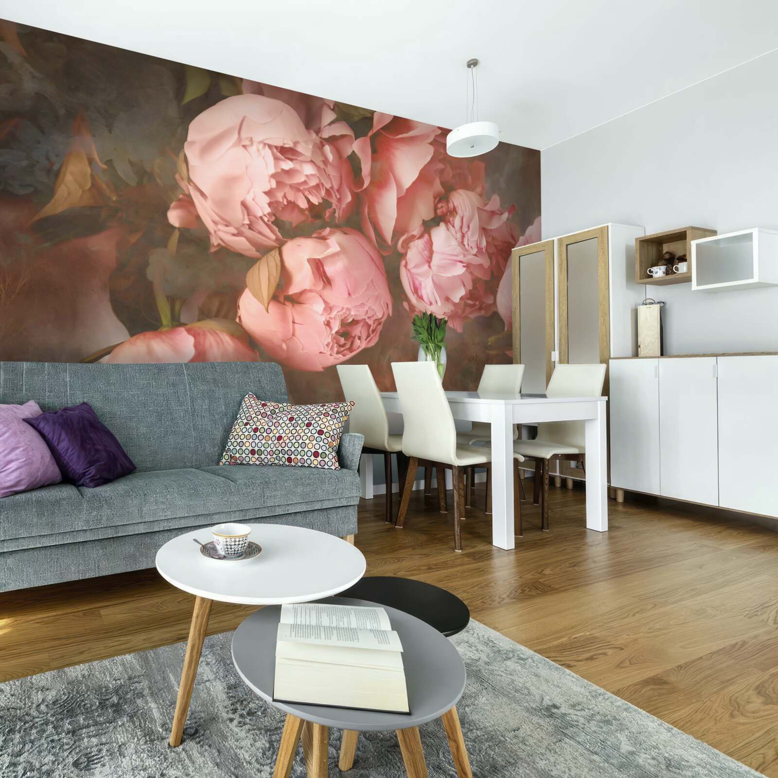 Fototapet bujori roz în nuanțe delicate