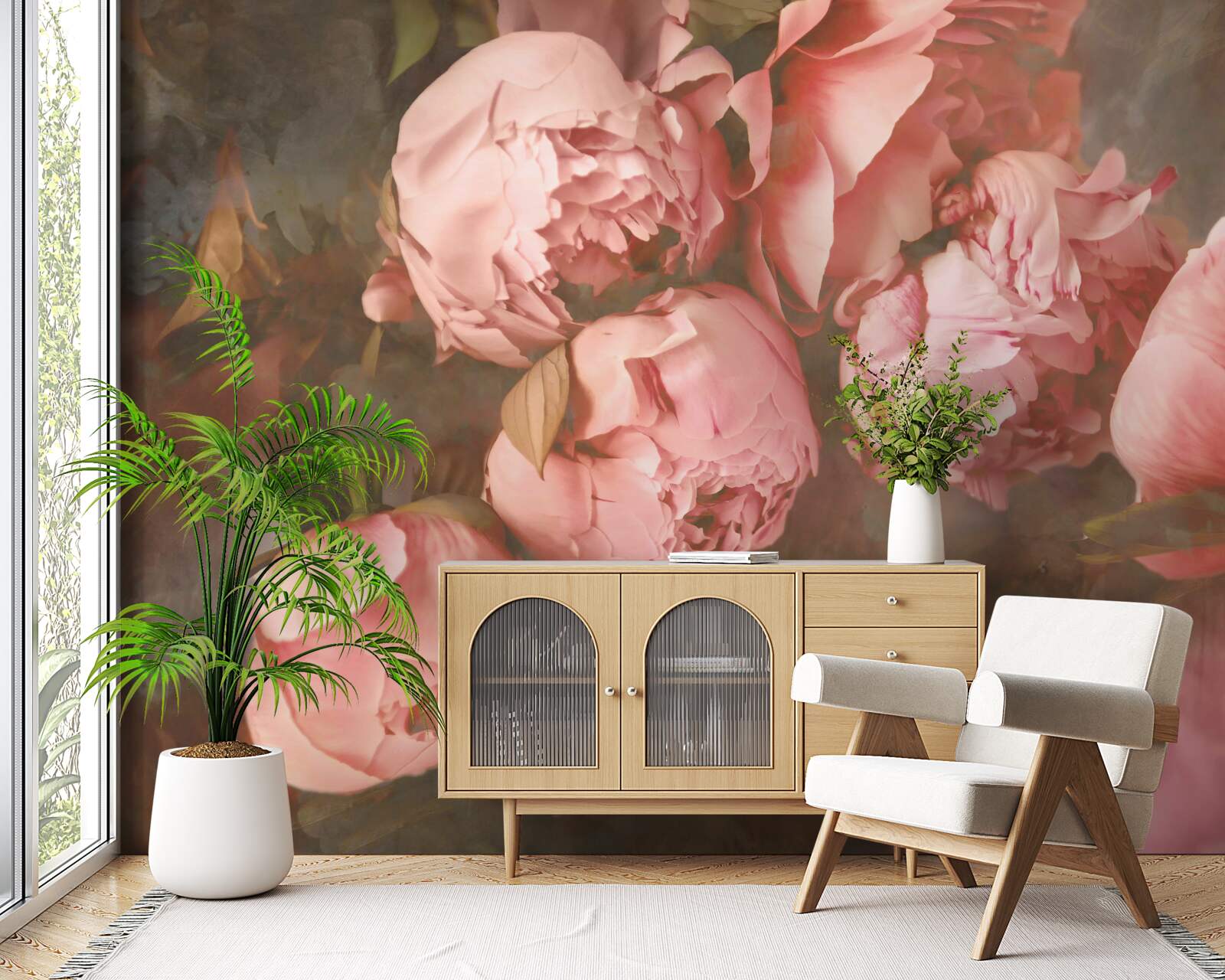 Fototapet bujori roz în nuanțe delicate