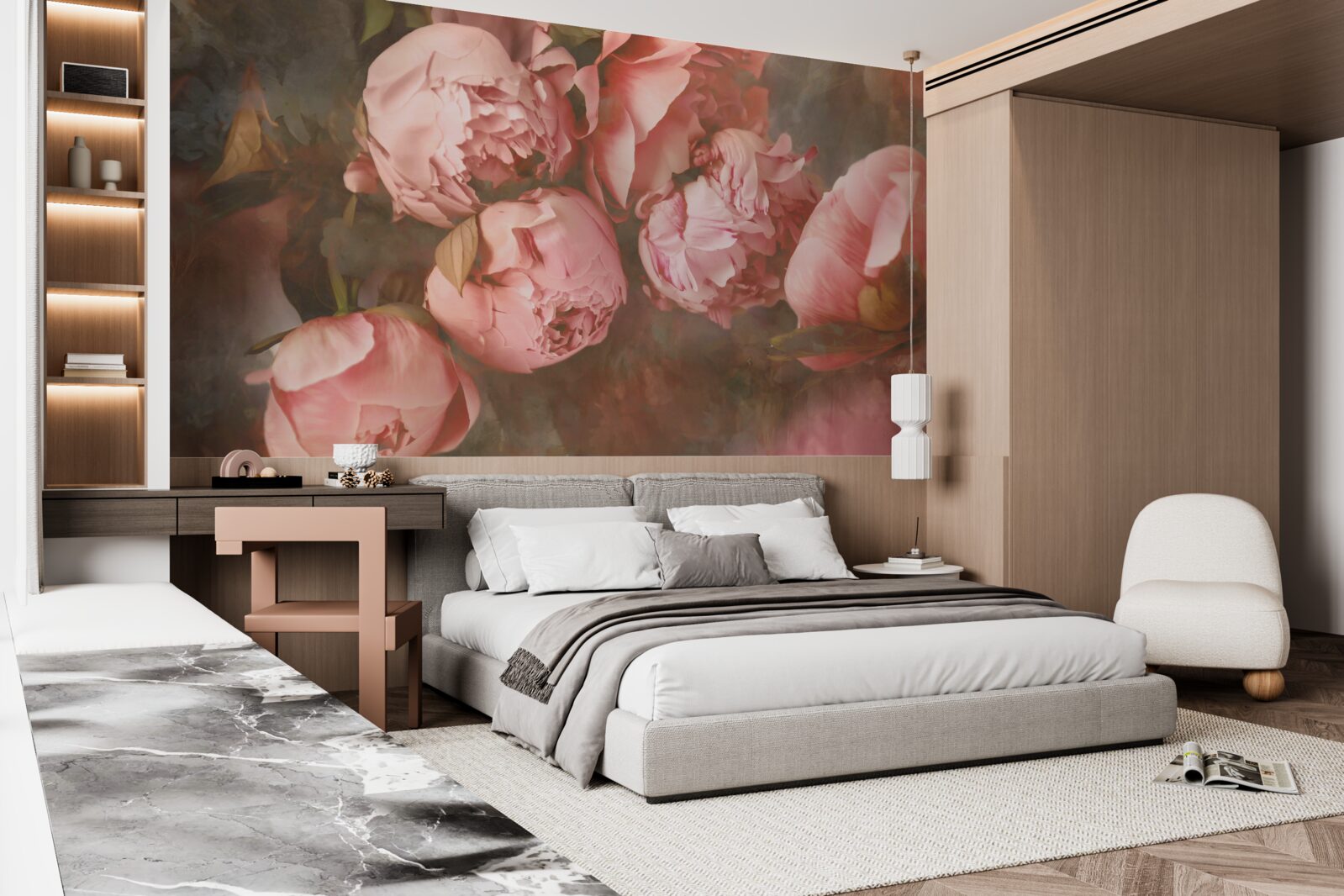 Fototapet bujori roz în nuanțe delicate