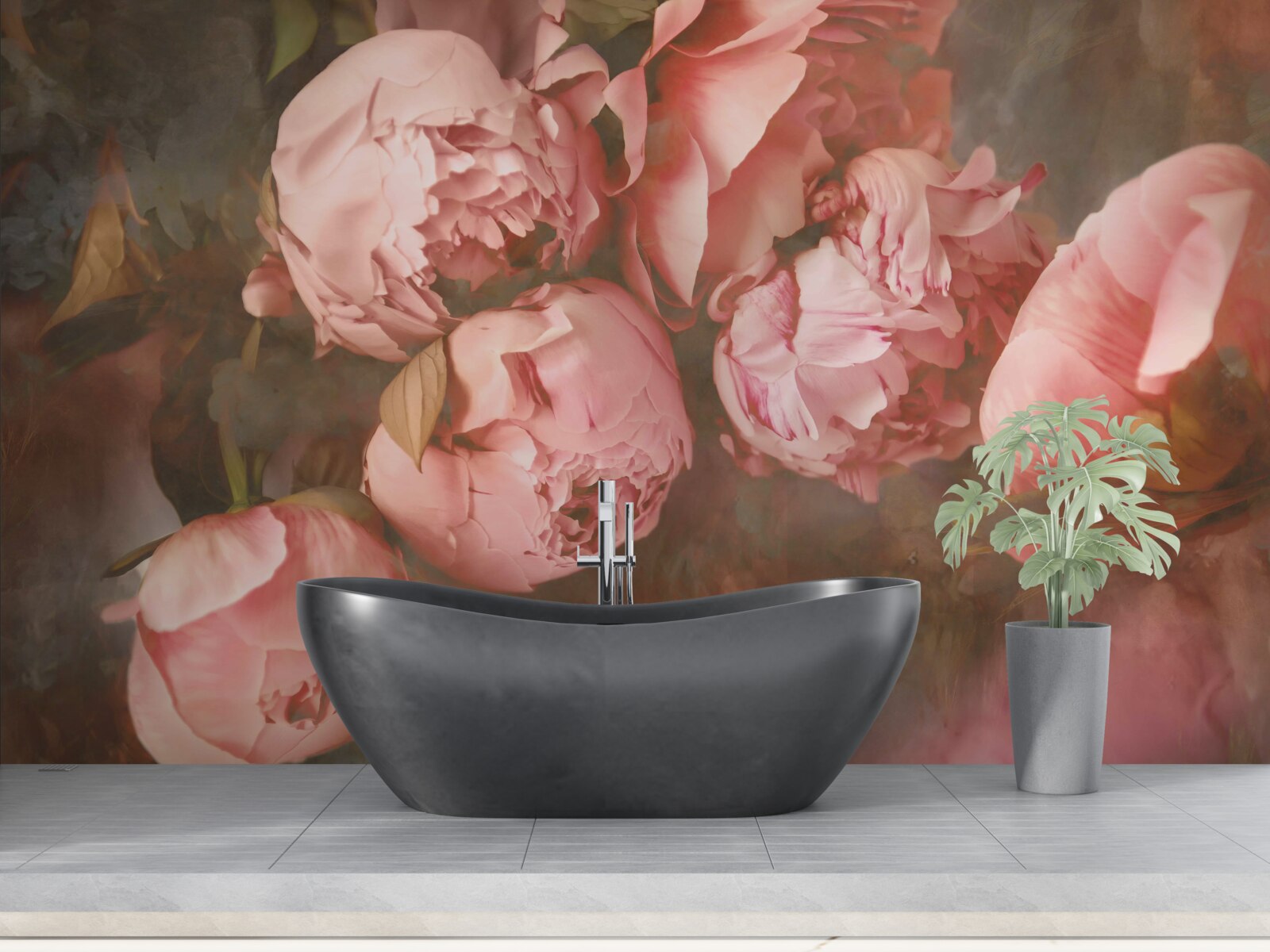 Fototapet bujori roz în nuanțe delicate