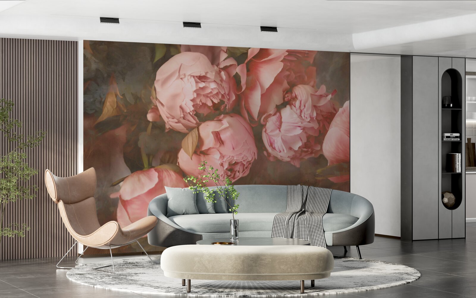 Fototapet bujori roz în nuanțe delicate