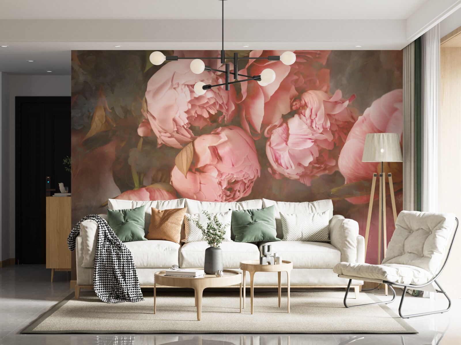 Fototapet bujori roz în nuanțe delicate