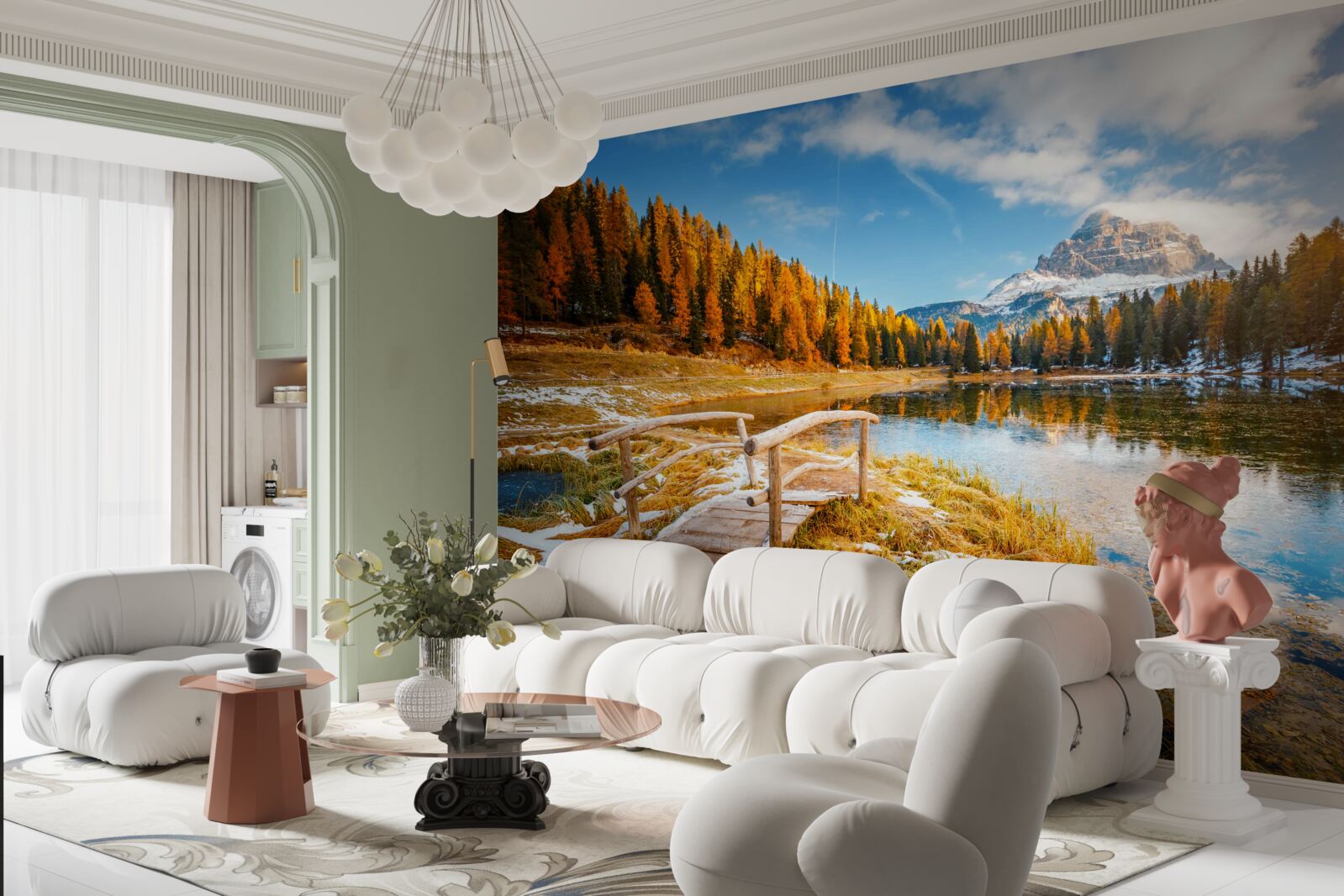 Fototapet peisaj de toamnă cu un munte la orizont