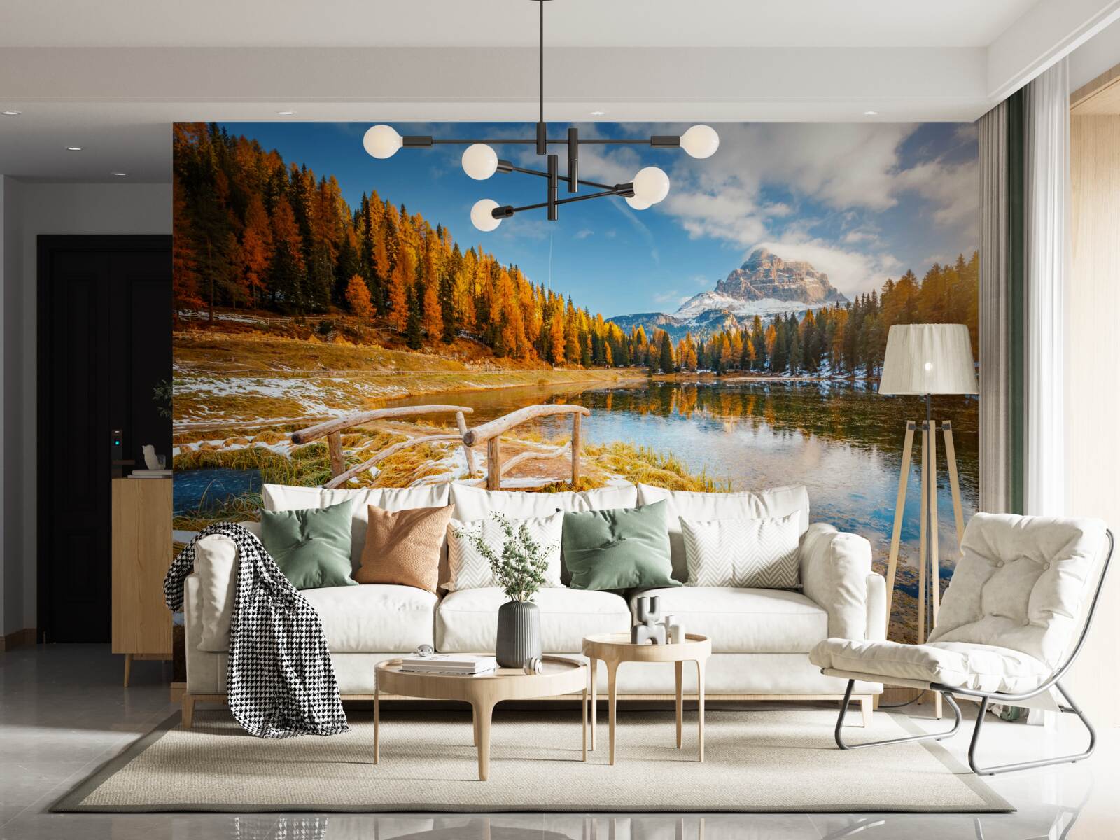 Fototapet peisaj de toamnă cu un munte la orizont