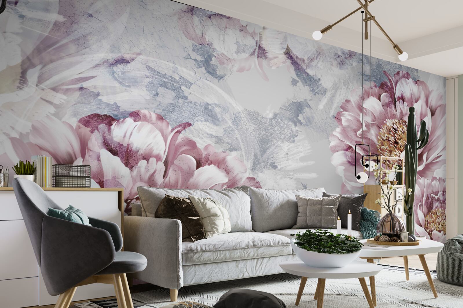 Fototapet bujori mari roz