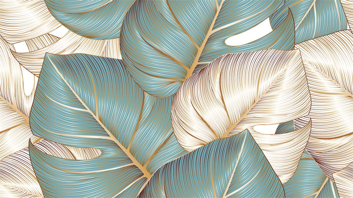 Fototapet frunze mari în verde și auriu