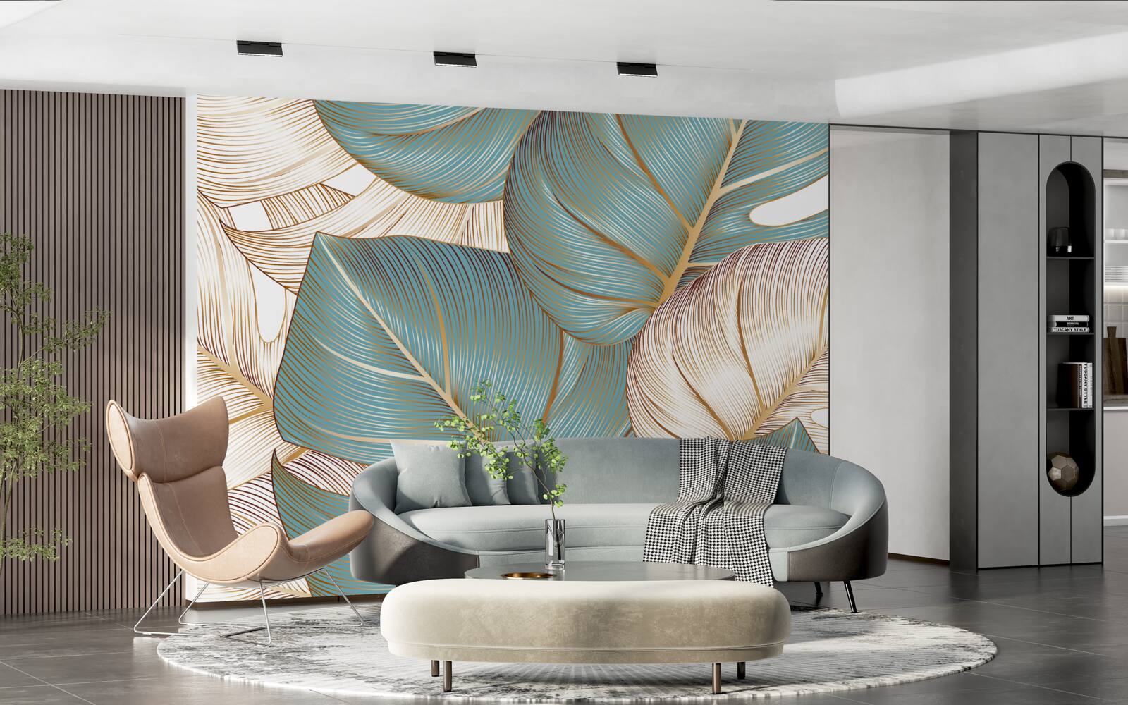 Fototapet frunze mari în verde și auriu