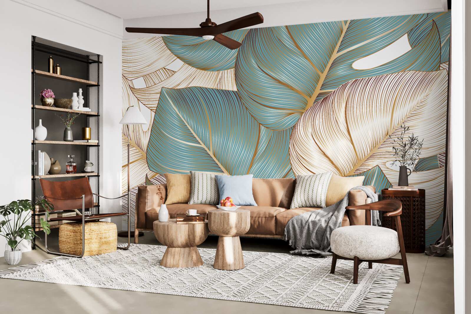 Fototapet frunze mari în verde și auriu