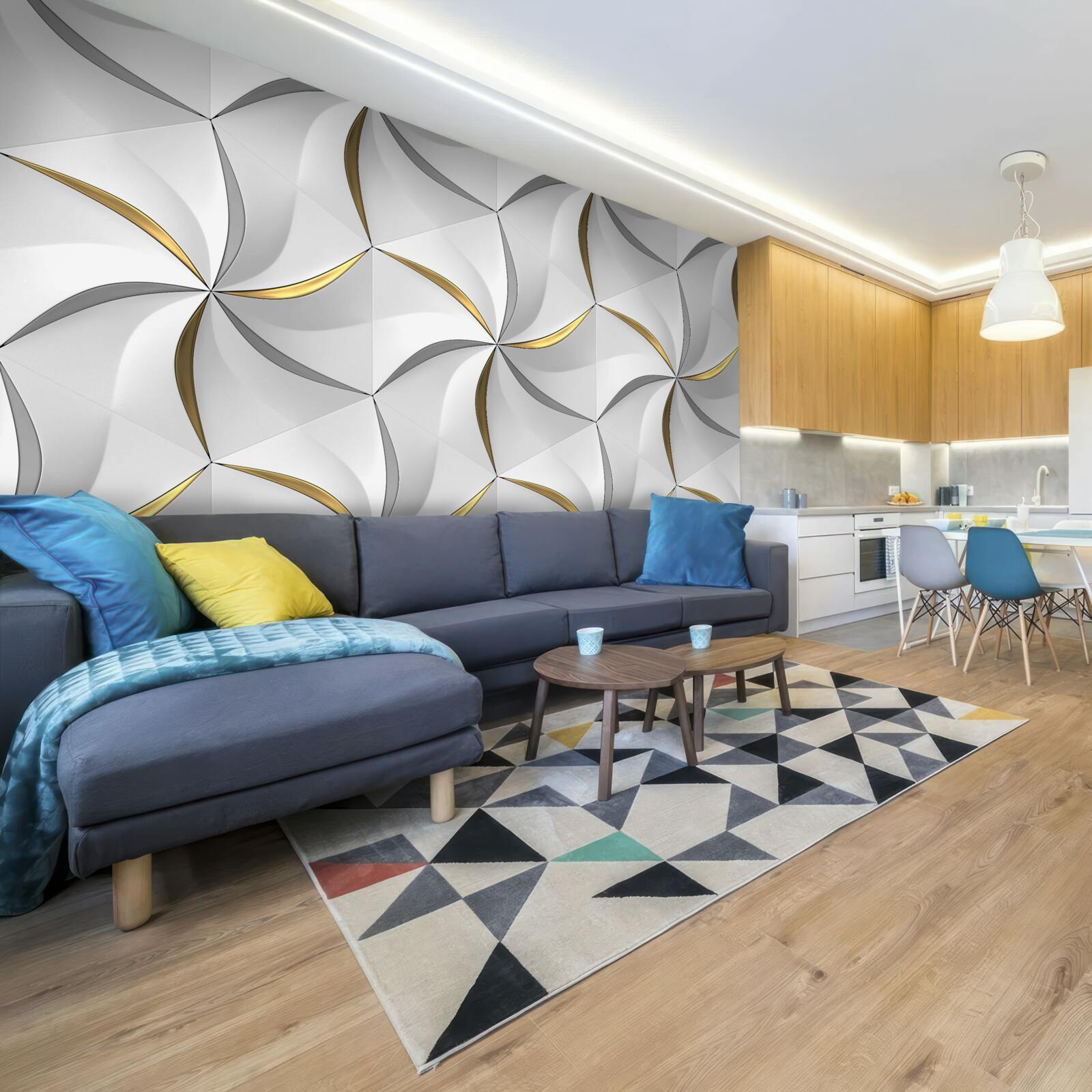 Fototapet vârtejuri de gri și auriu pe un fundal alb