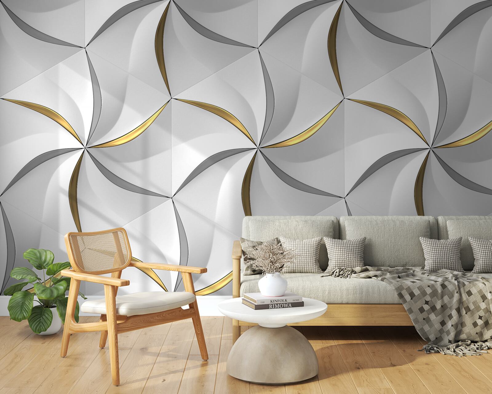 Fototapet vârtejuri de gri și auriu pe un fundal alb