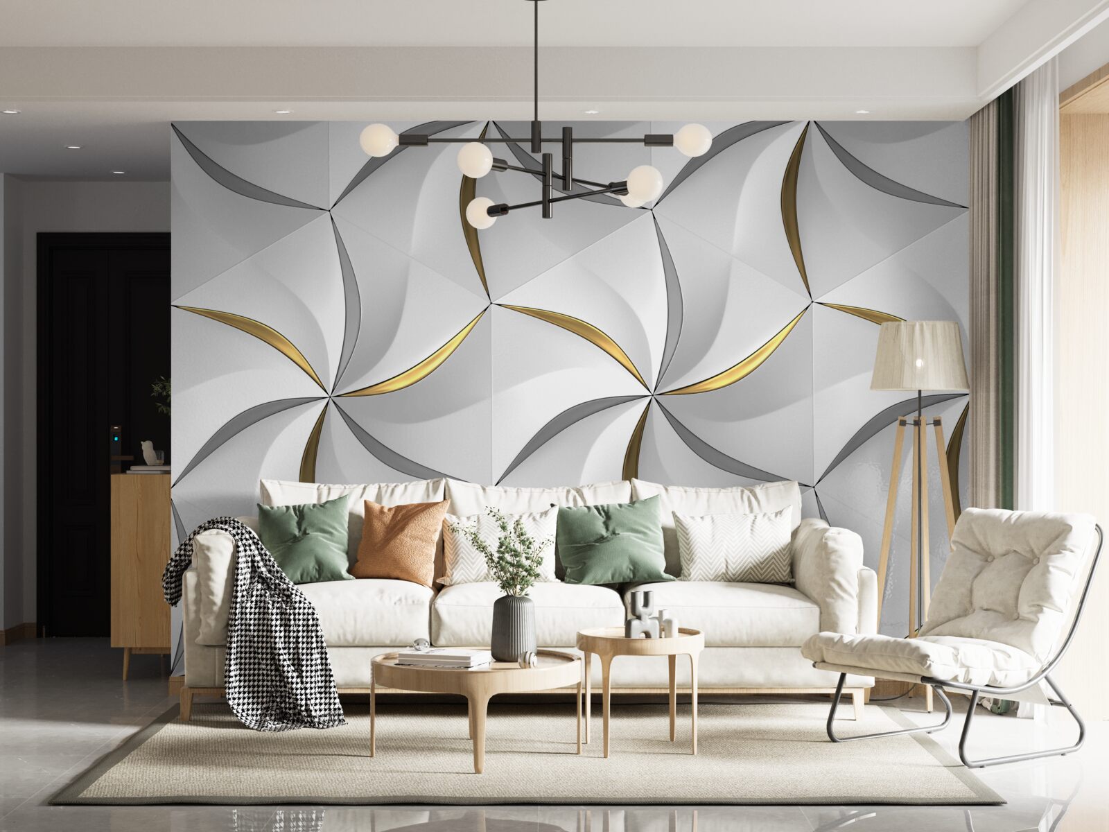 Fototapet vârtejuri de gri și auriu pe un fundal alb