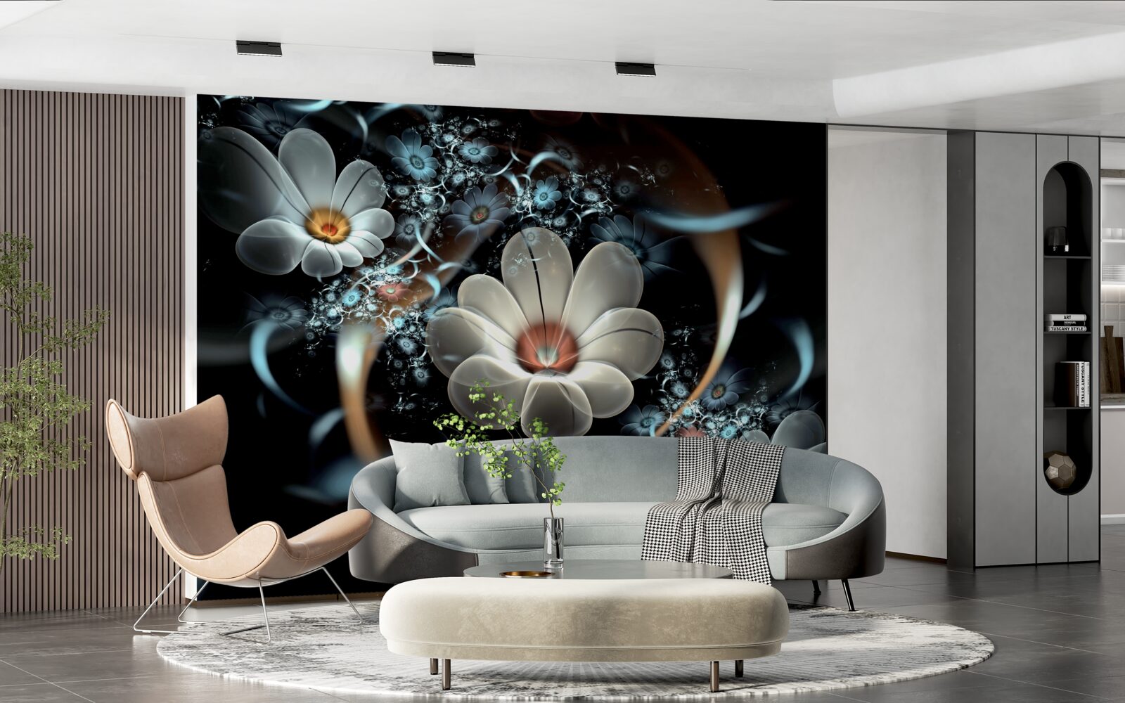 Fototapet florile mari sunt albe