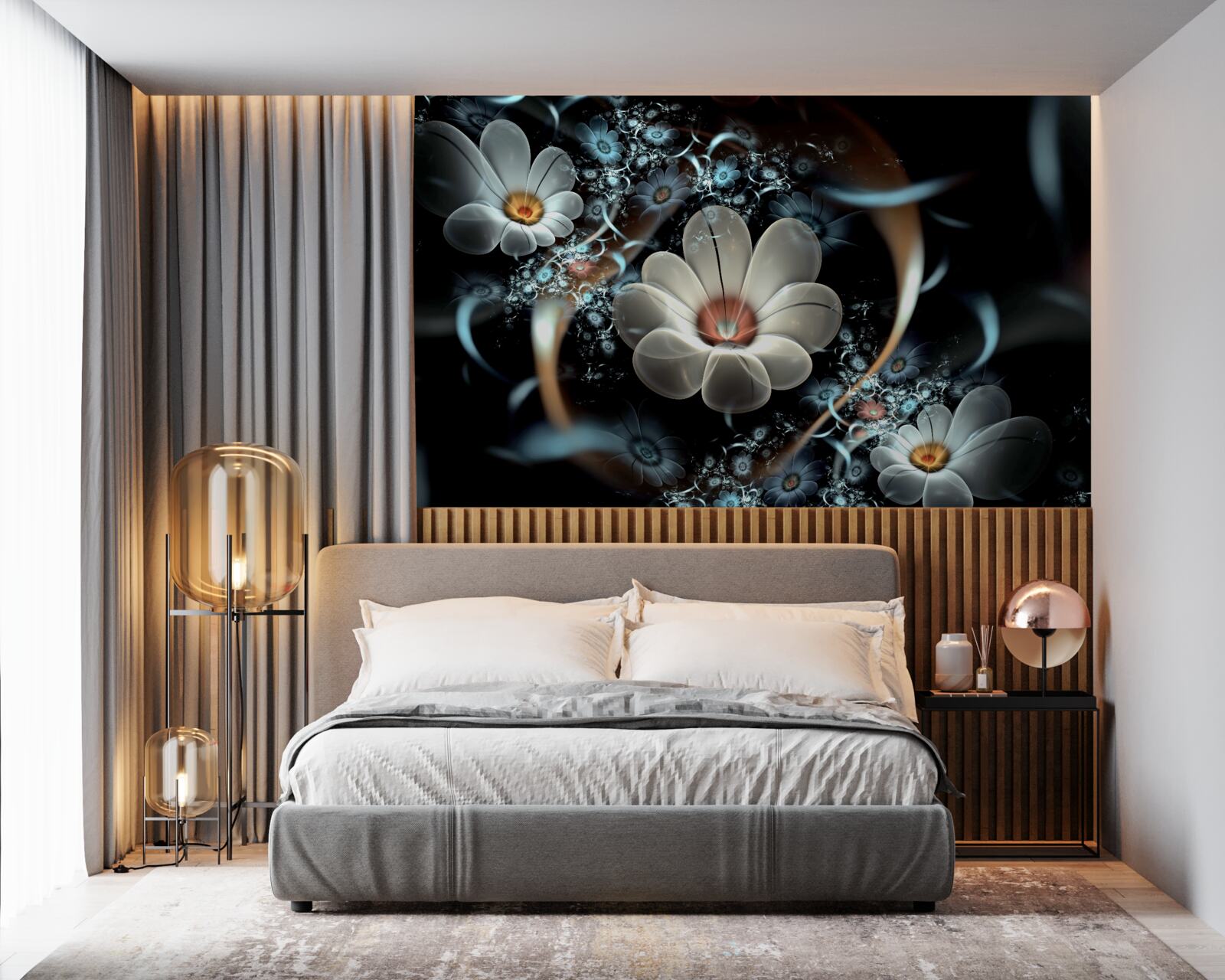 Fototapet florile mari sunt albe