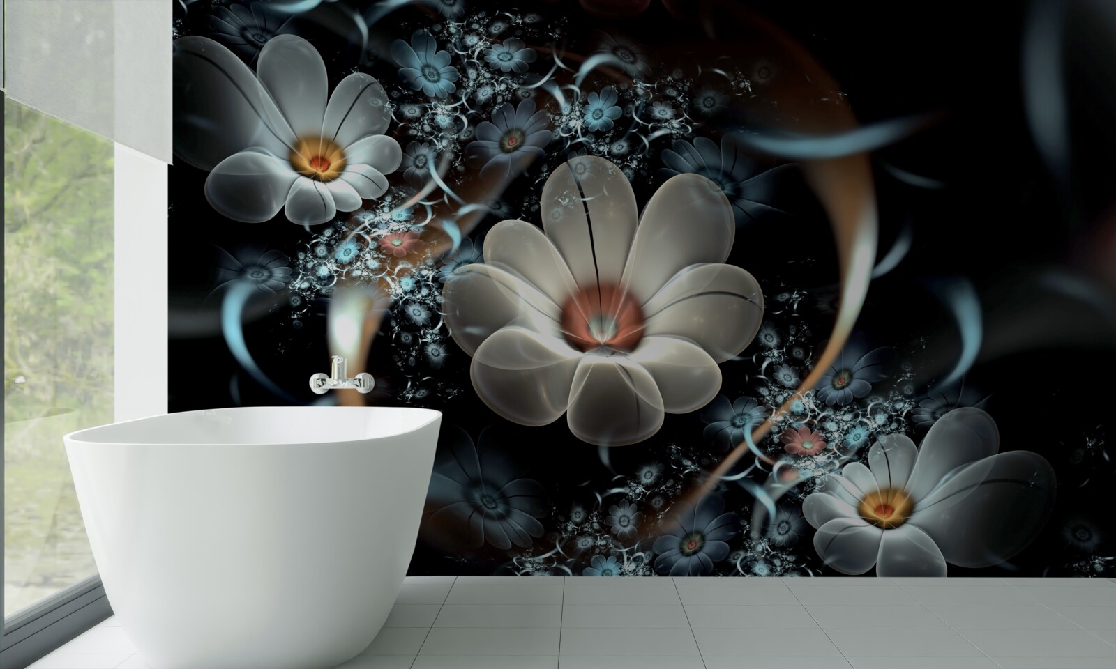 Fototapet florile mari sunt albe