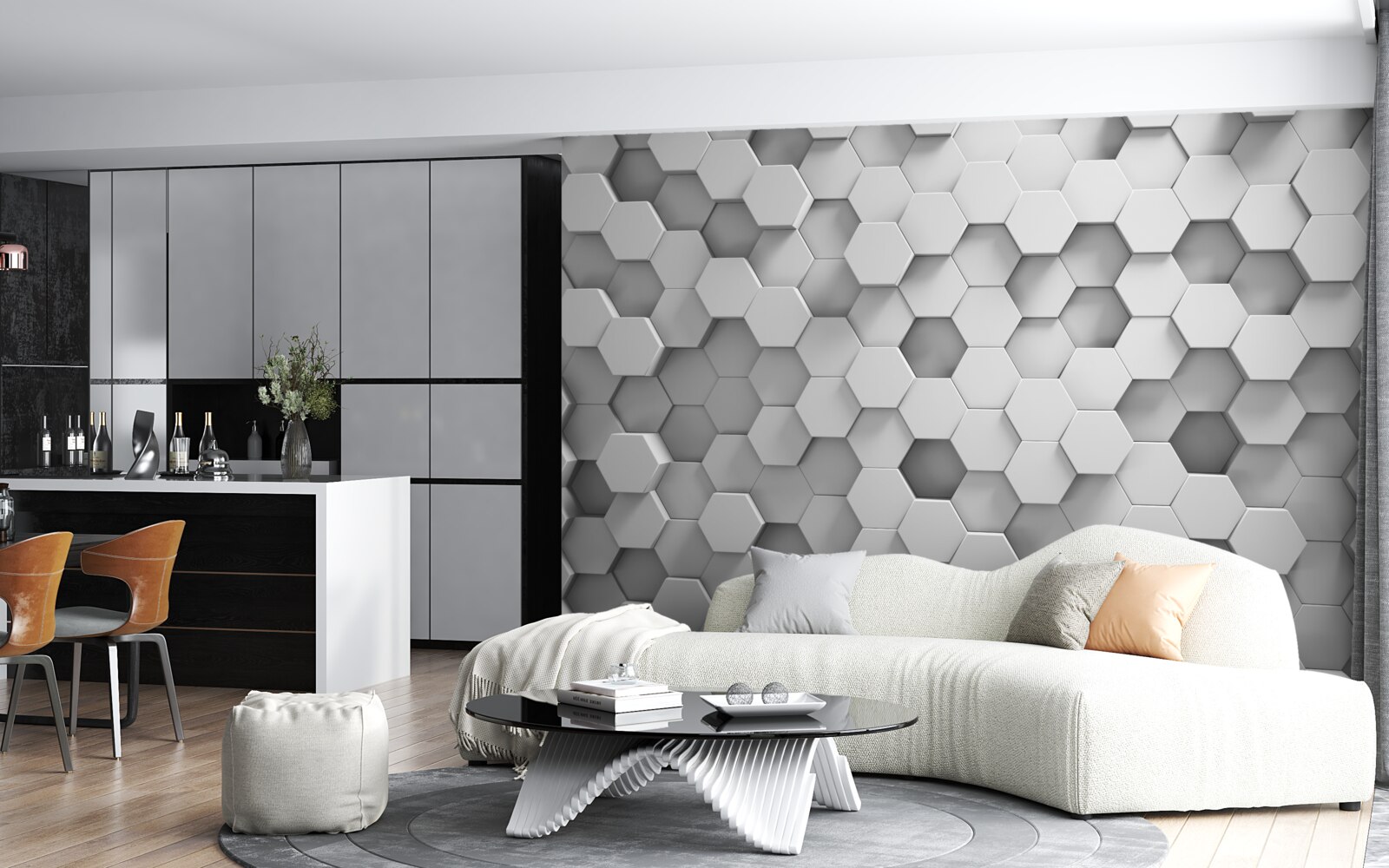 Fototapet hexagoanele sunt gri