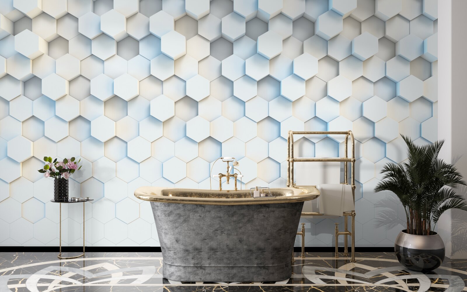 Fototapet hexagoanele sunt albe