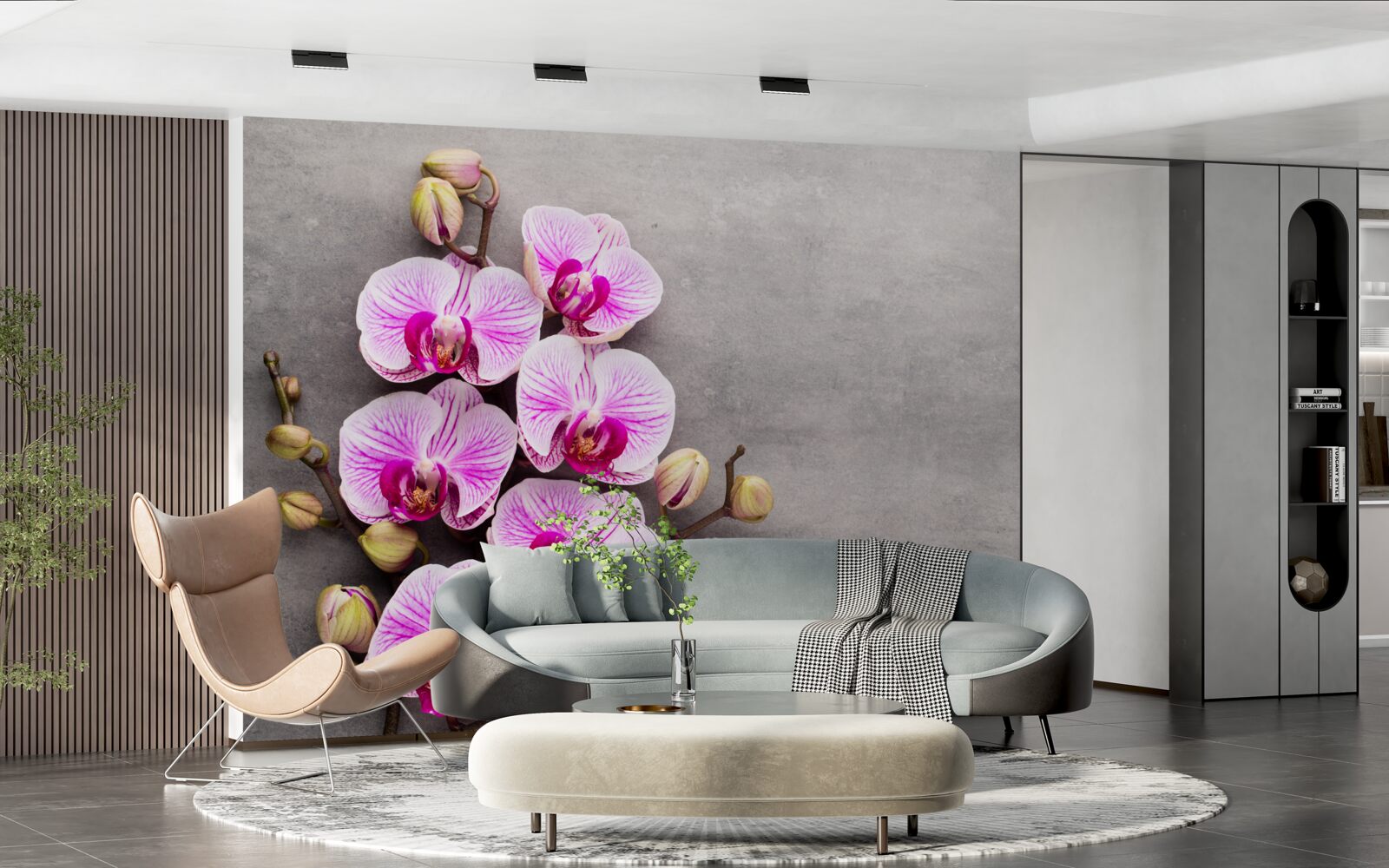 Fototapet liliac și orhidee albă