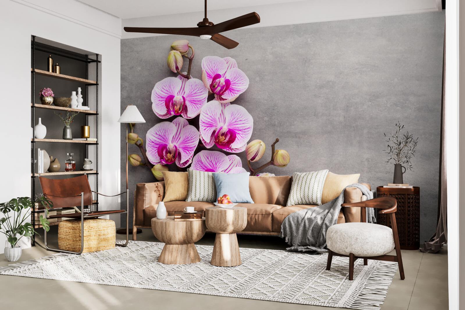 Fototapet liliac și orhidee albă