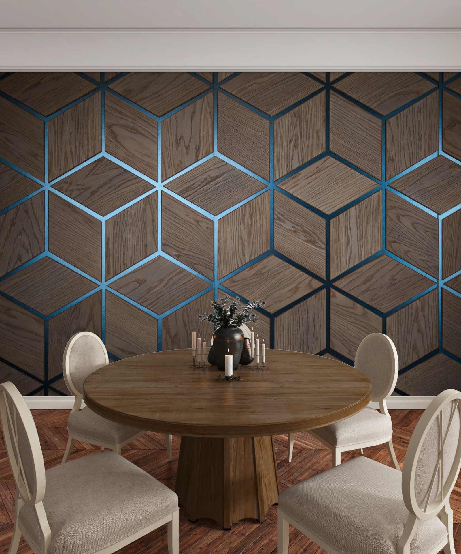 Fototapet podea din lemn cu dungi negre