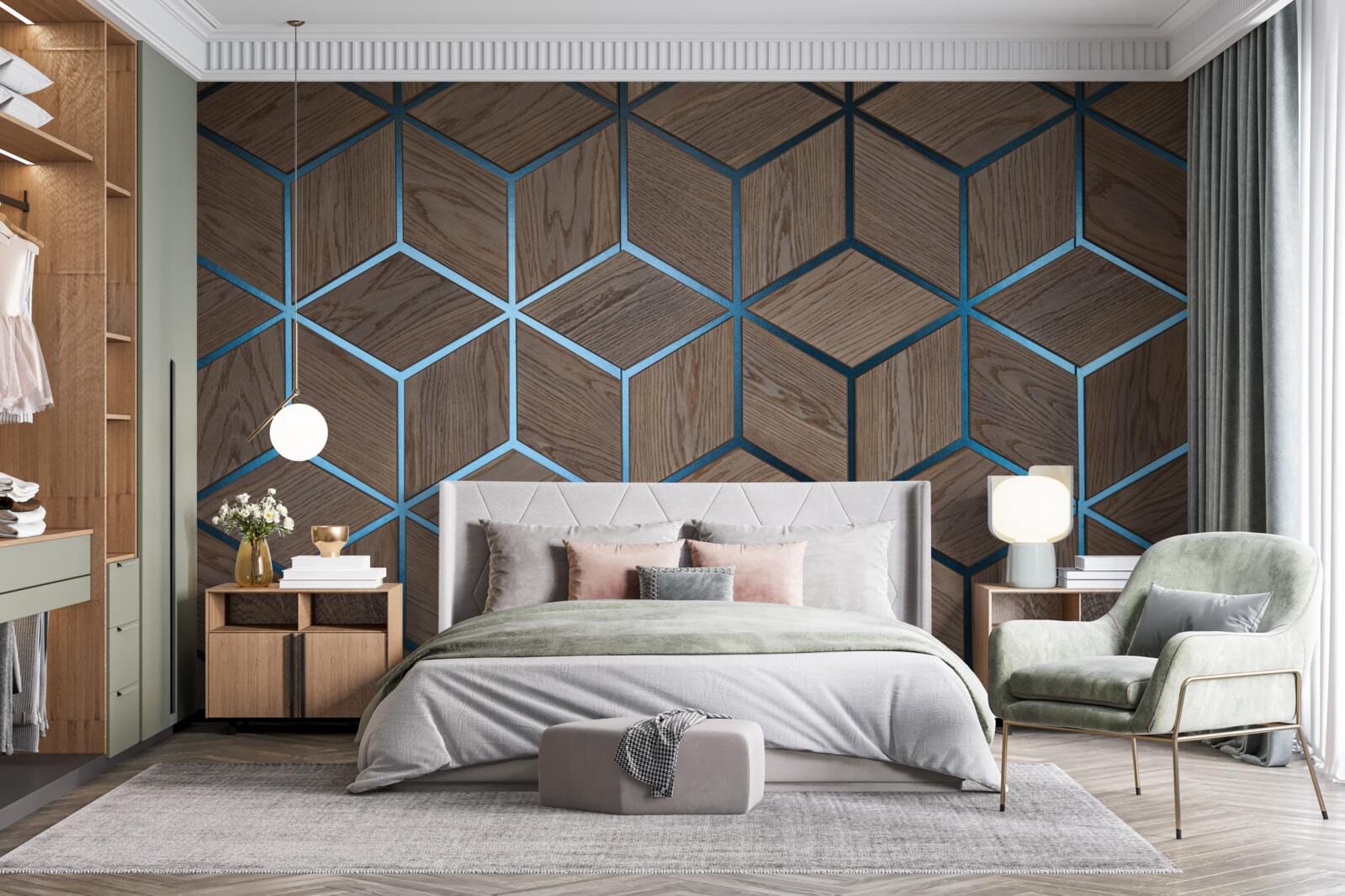 Fototapet podea din lemn cu dungi negre