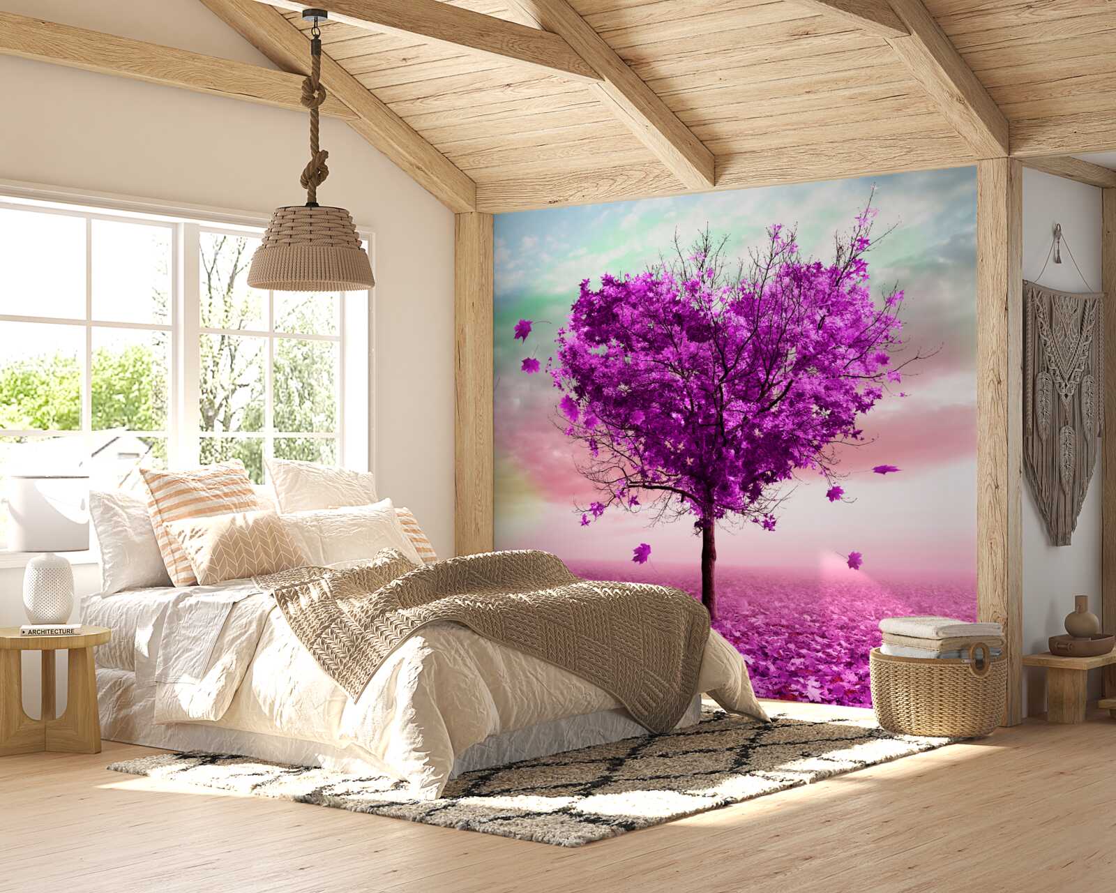 Fototapet copac cu frunze violet care se încadrează