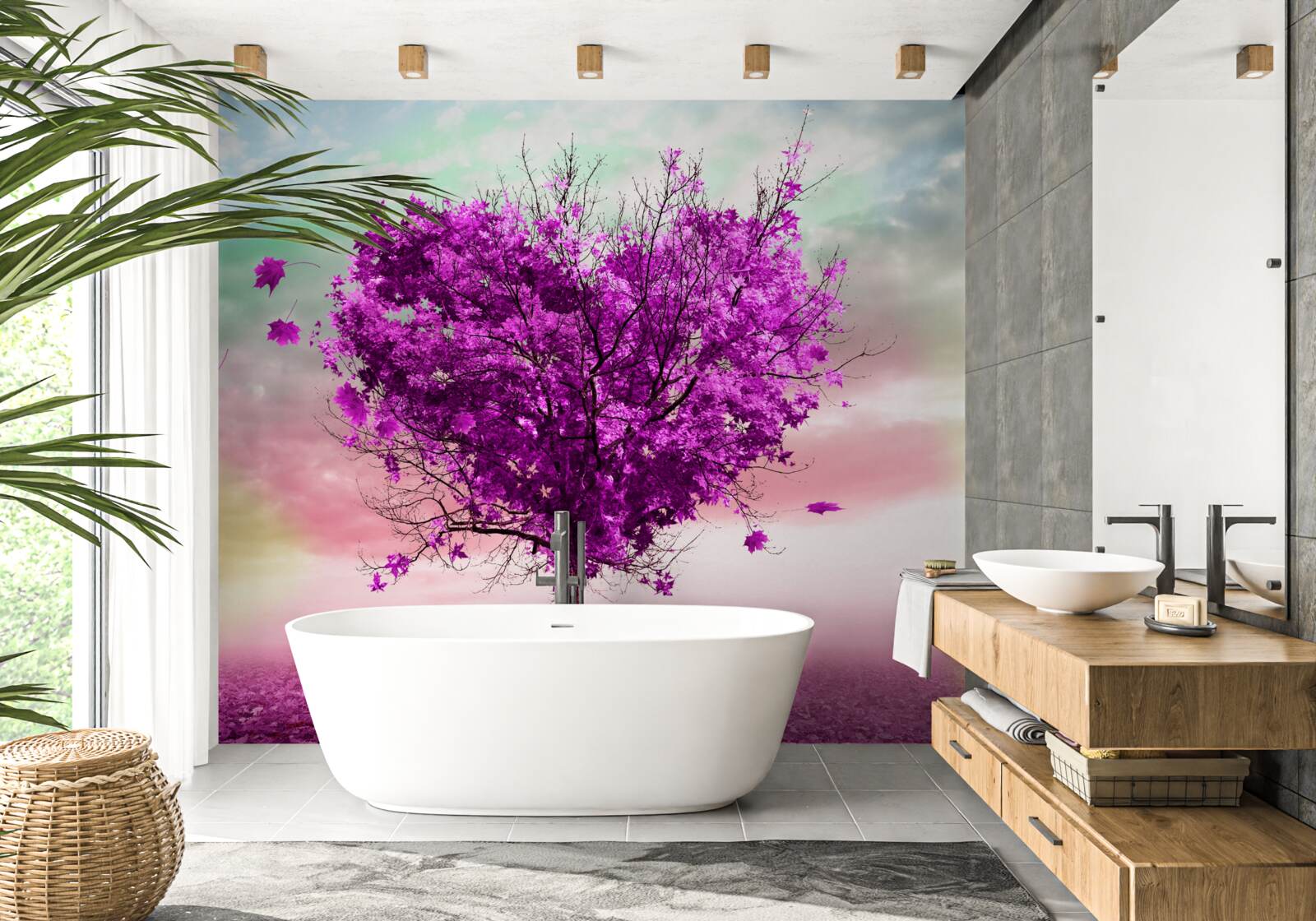 Fototapet copac cu frunze violet care se încadrează