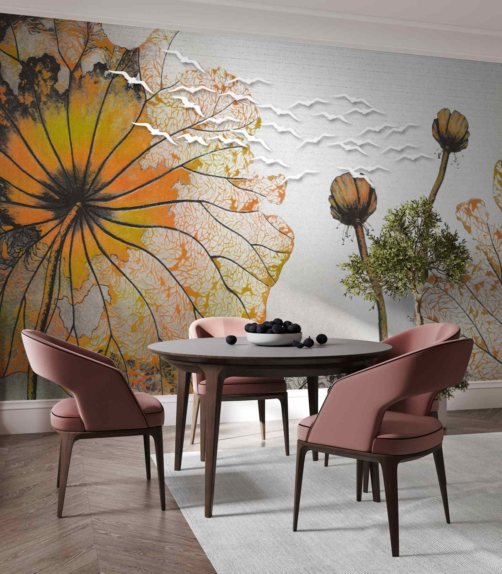 Fototapet flori mari și mugurii lor nedeschiși