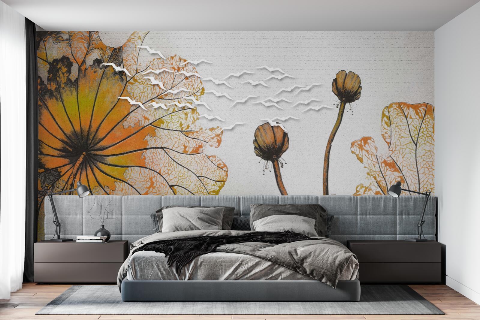 Fototapet flori mari și mugurii lor nedeschiși