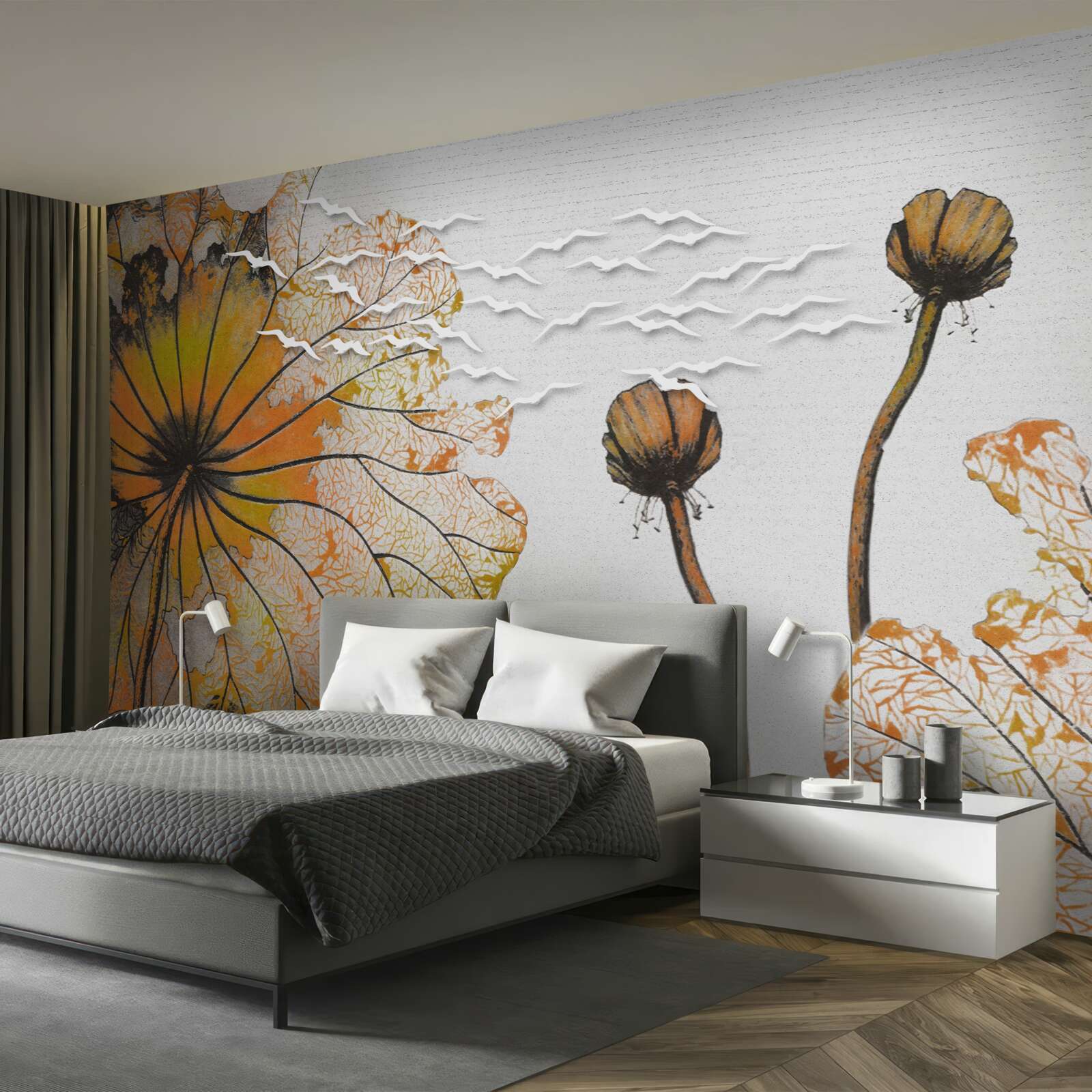 Fototapet flori mari și mugurii lor nedeschiși