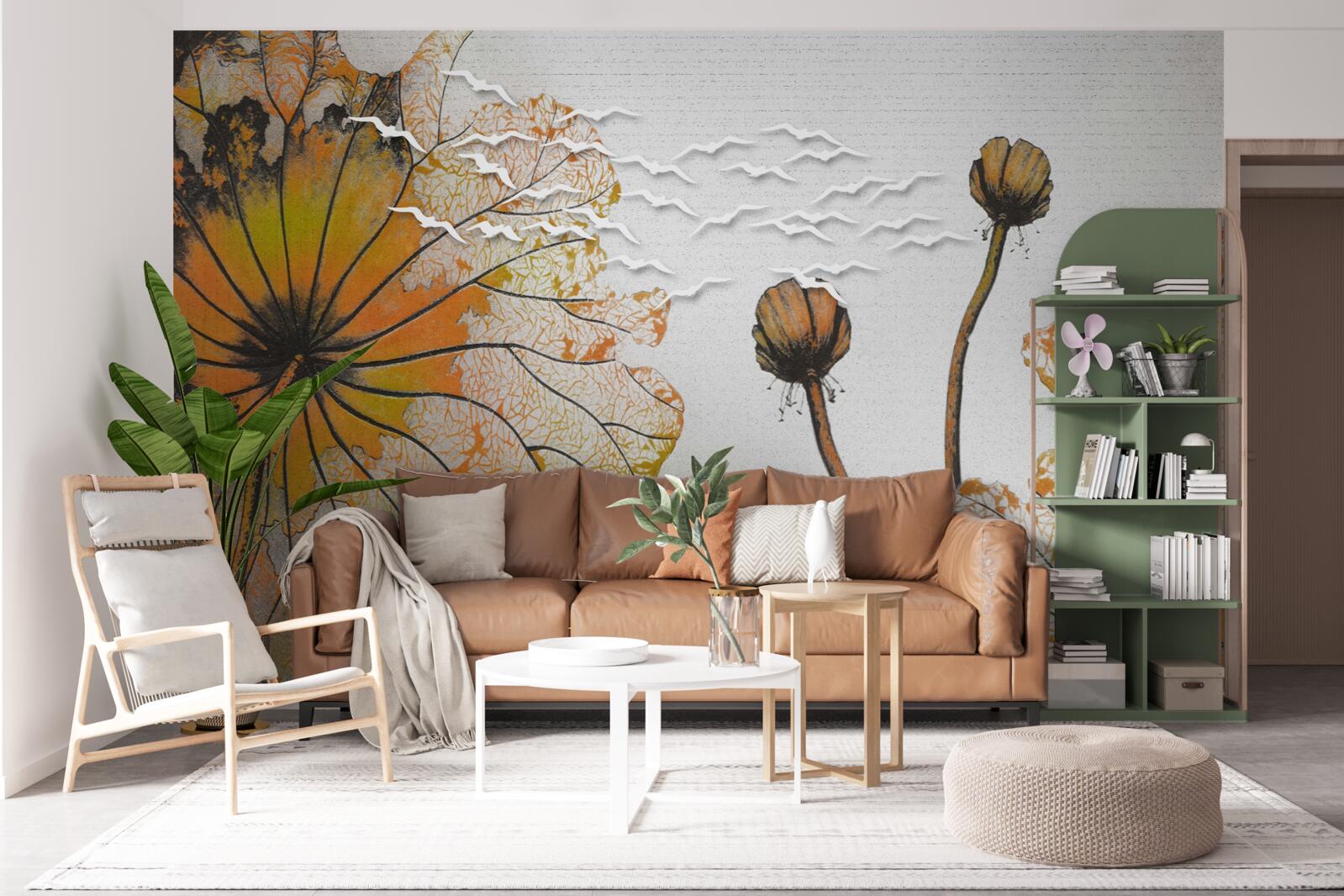 Fototapet flori mari și mugurii lor nedeschiși