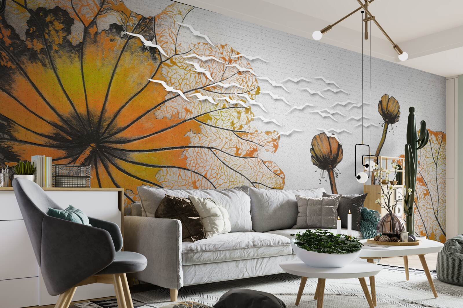 Fototapet flori mari și mugurii lor nedeschiși