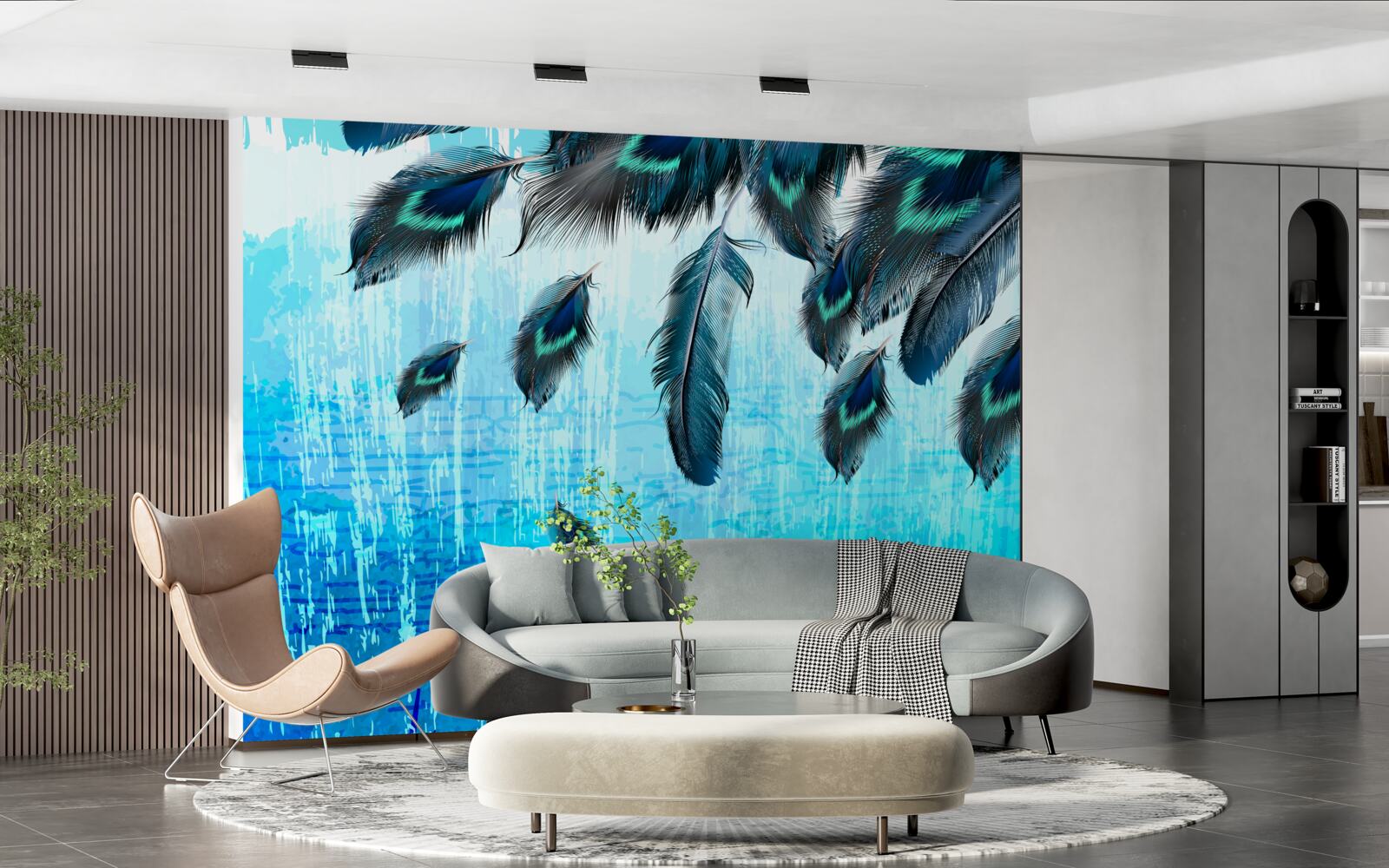 Fototapet pene de păun pe un fundal albastru