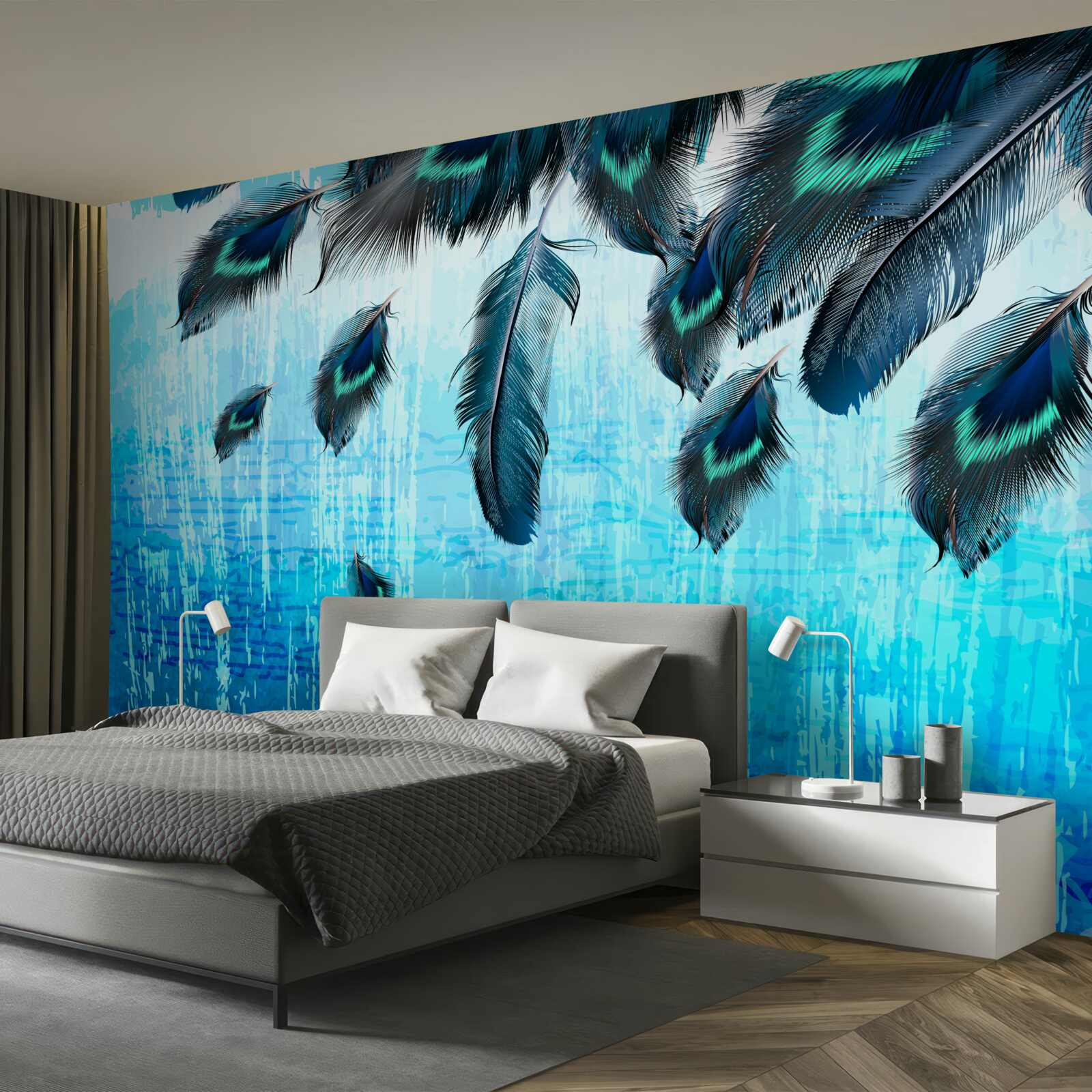 Fototapet pene de păun pe un fundal albastru