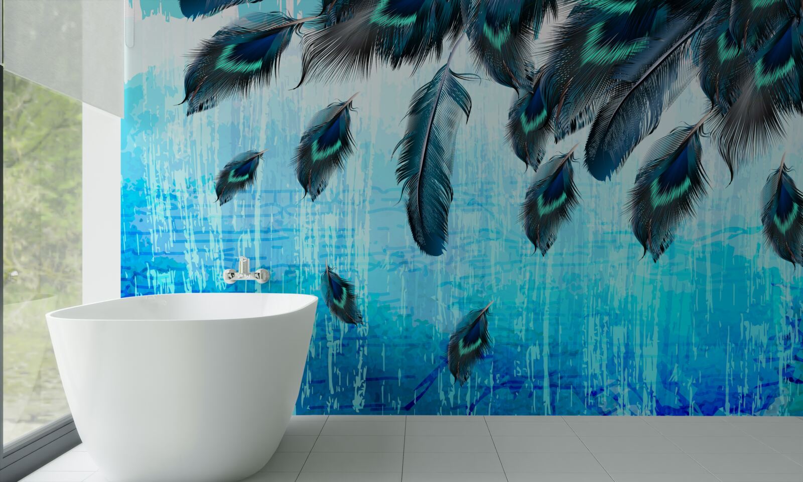 Fototapet pene de păun pe un fundal albastru