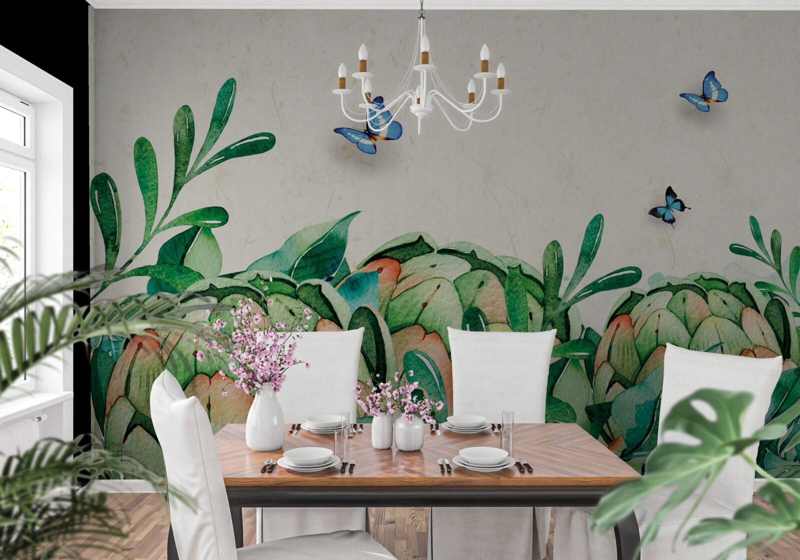 Fototapet fluturi și plante