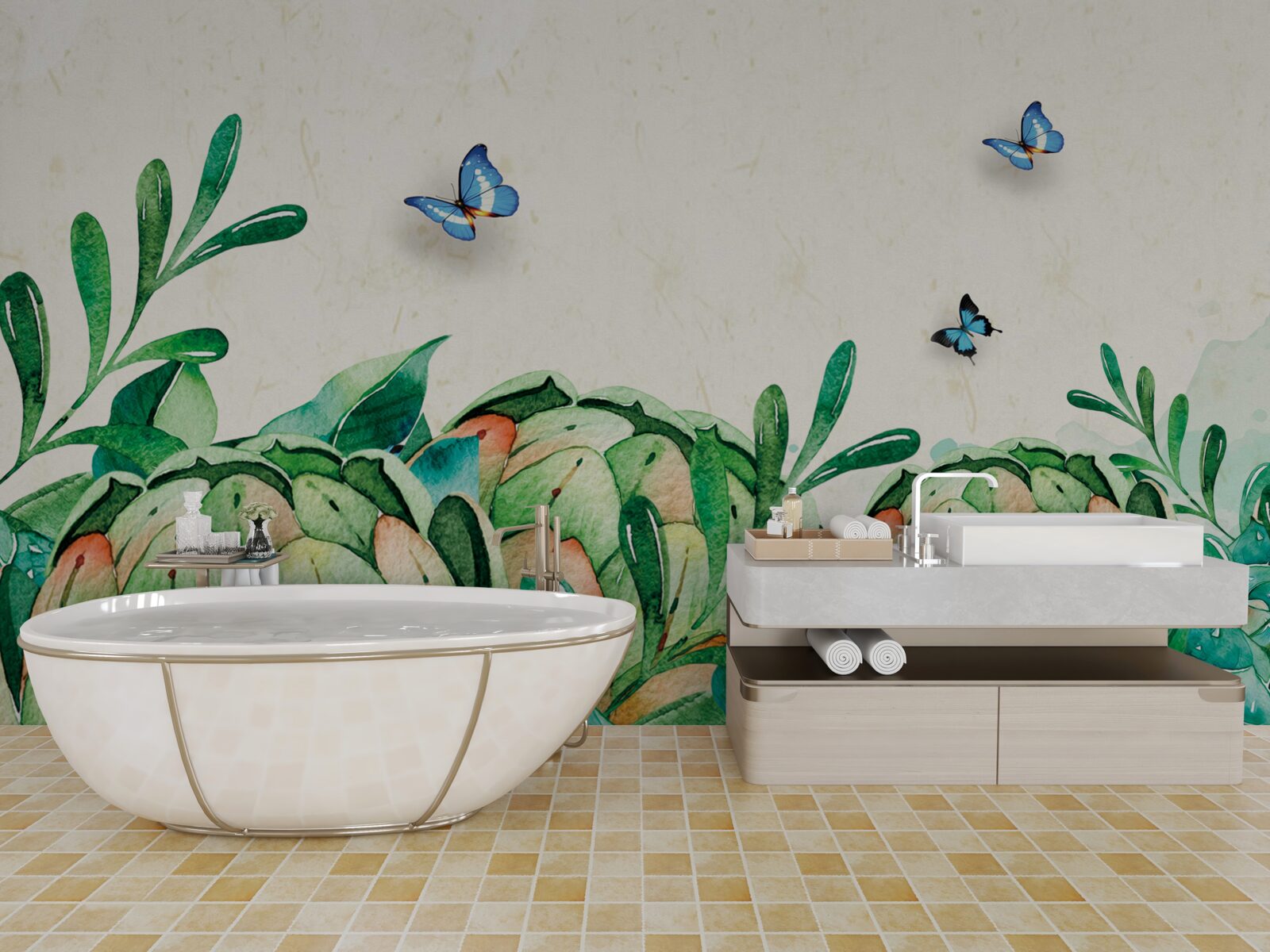 Fototapet fluturi și plante