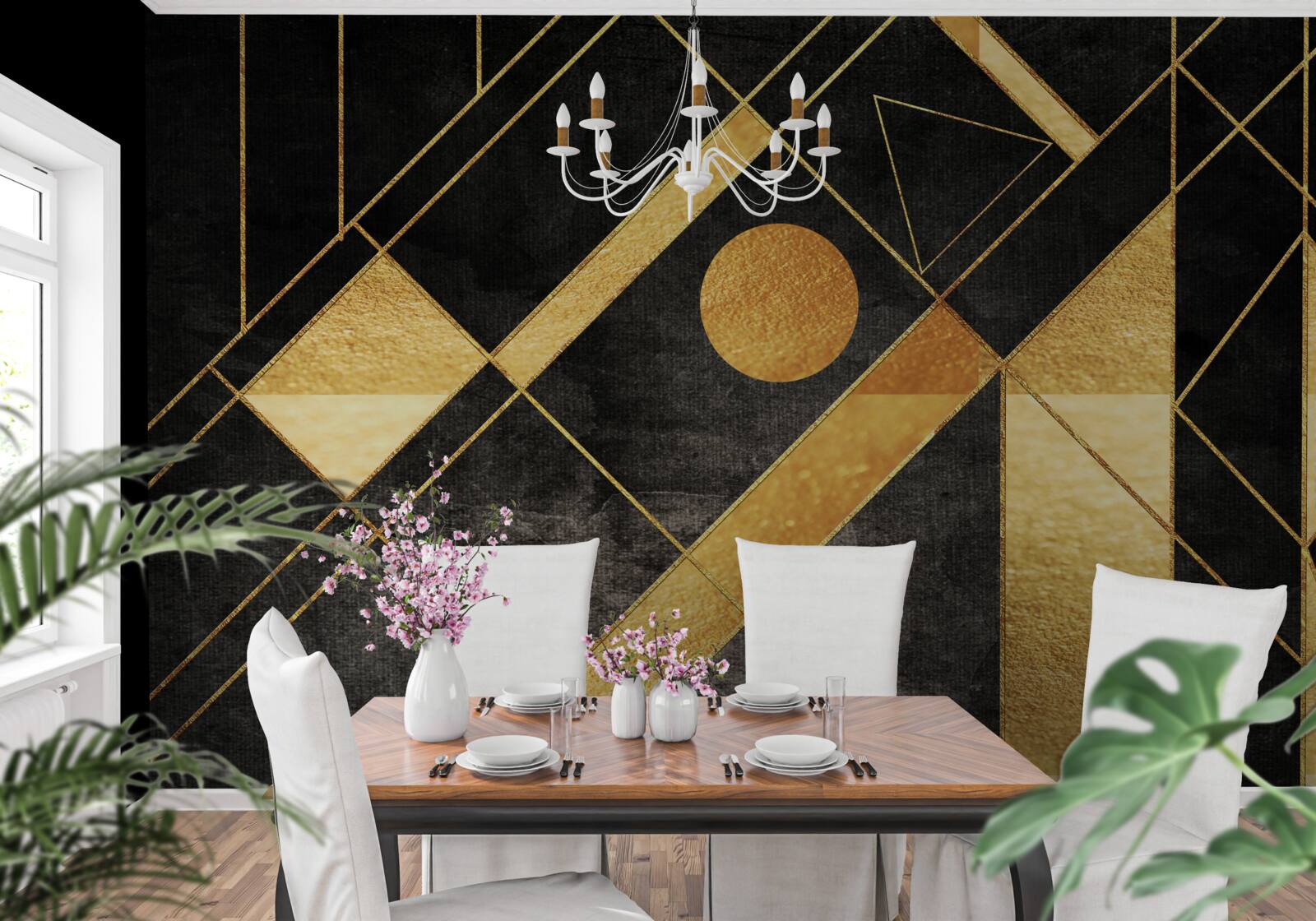 Fototapet fundal negru cu linii aurii