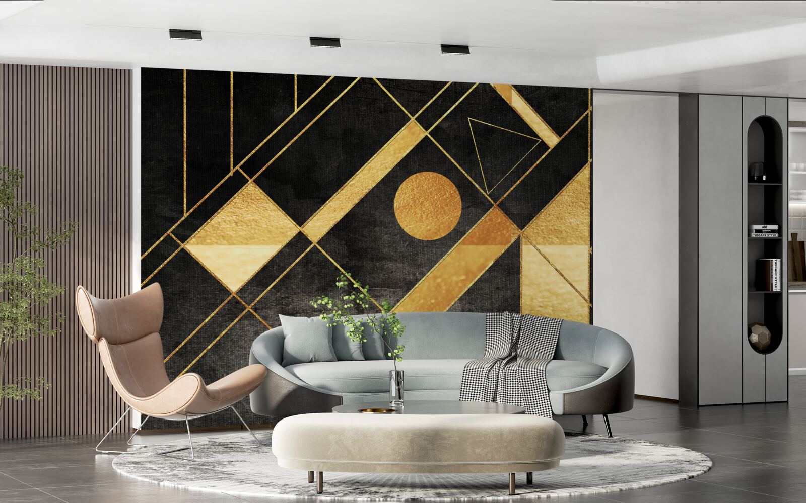 Fototapet fundal negru cu linii aurii