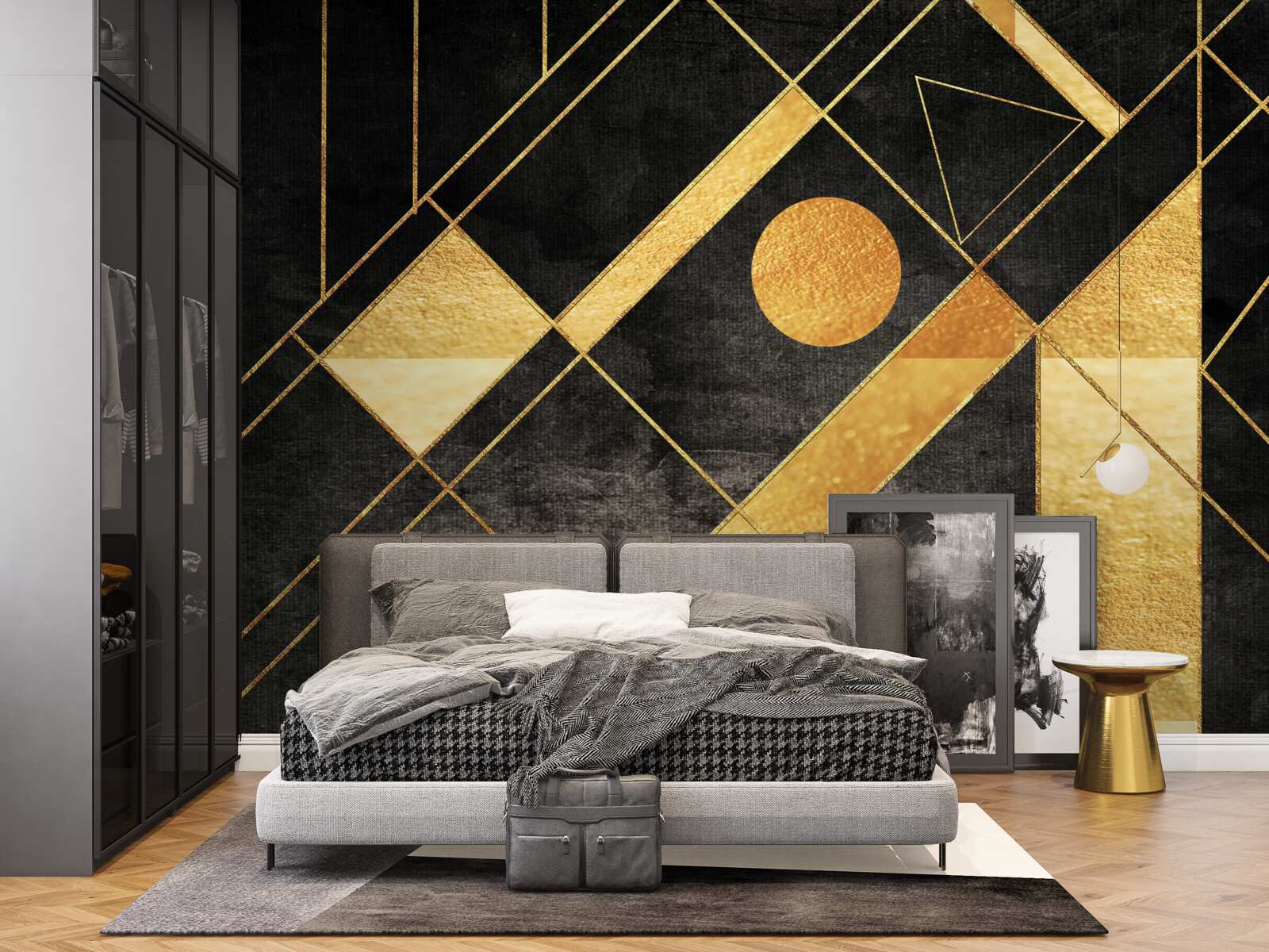 Fototapet fundal negru cu linii aurii