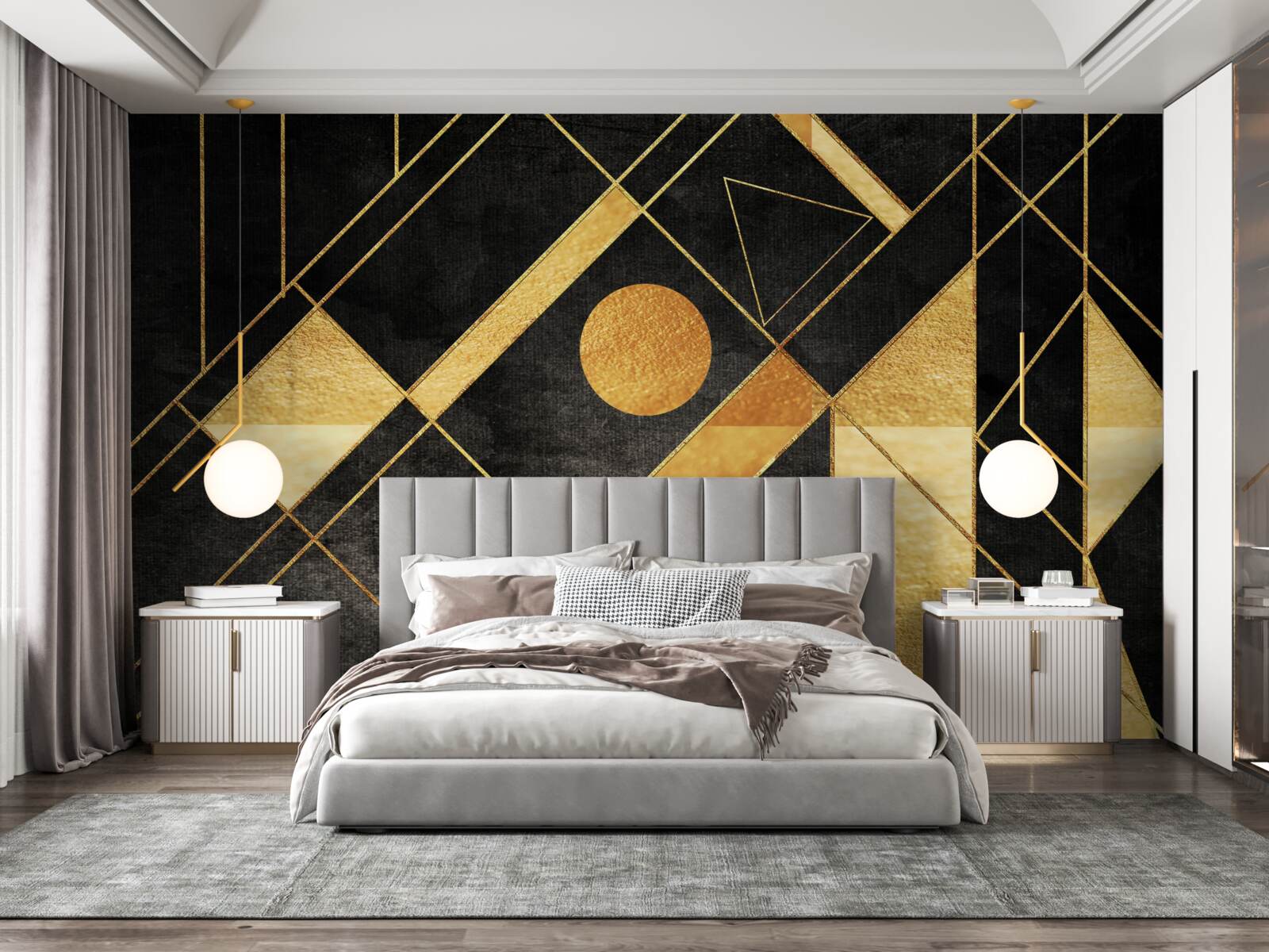 Fototapet fundal negru cu linii aurii