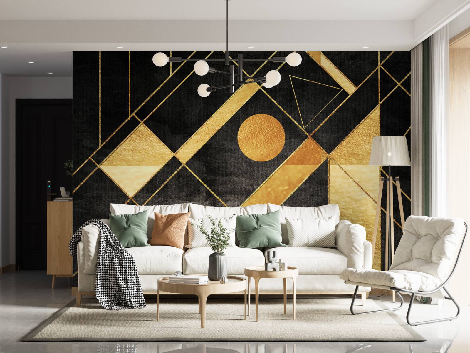 Fototapet fundal negru cu linii aurii