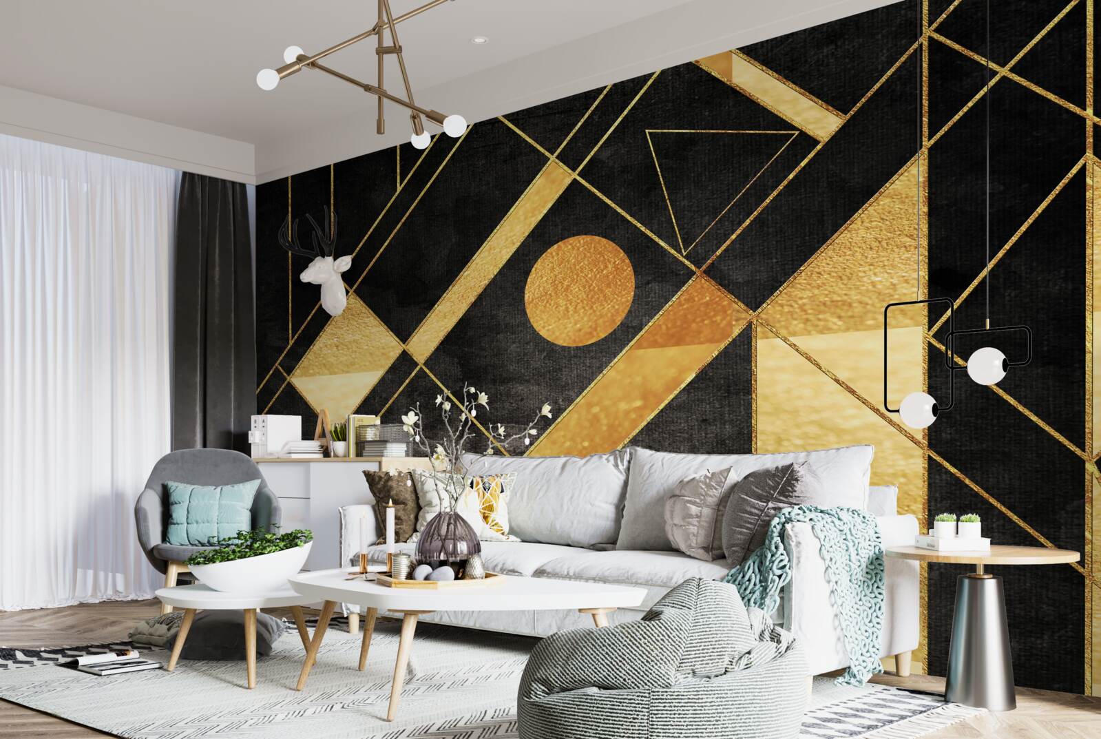 Fototapet fundal negru cu linii aurii