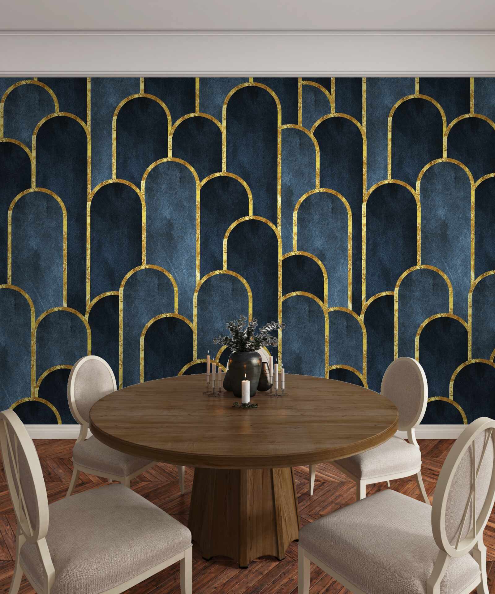 Fototapet accente aurii pe topuri negre aerisite